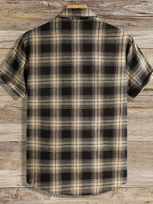 Plaid Fashionable And Simple Men's Short Sleeve Casual Lapel Simple Shirt, Trendy And Versatile, Suitable For Dates