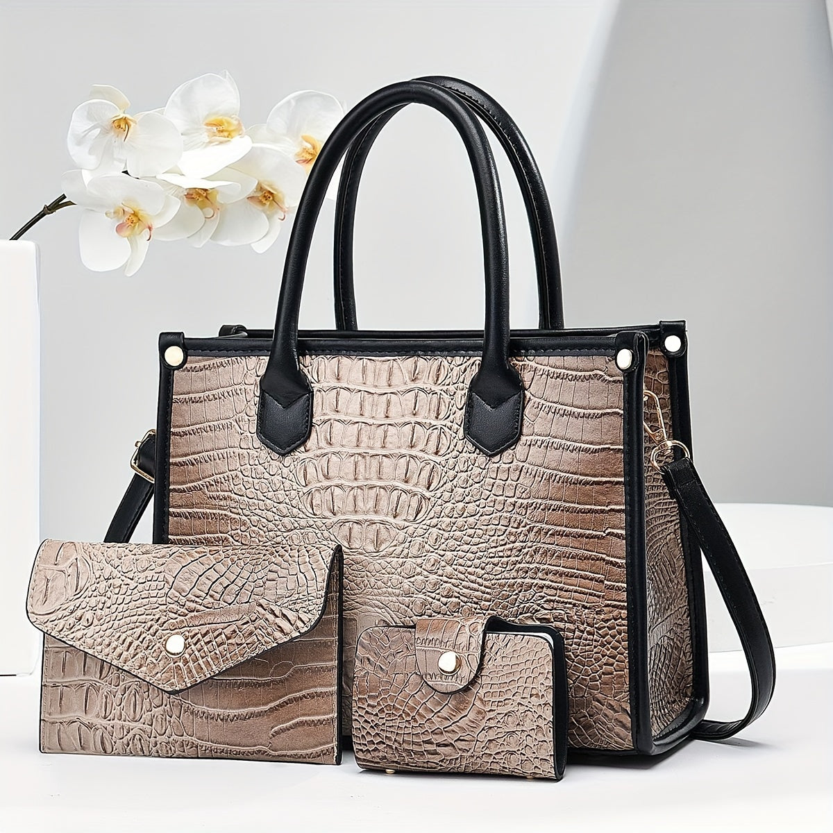 Sac crocodile luxe léger grand format tendance trois pièces mère élégante