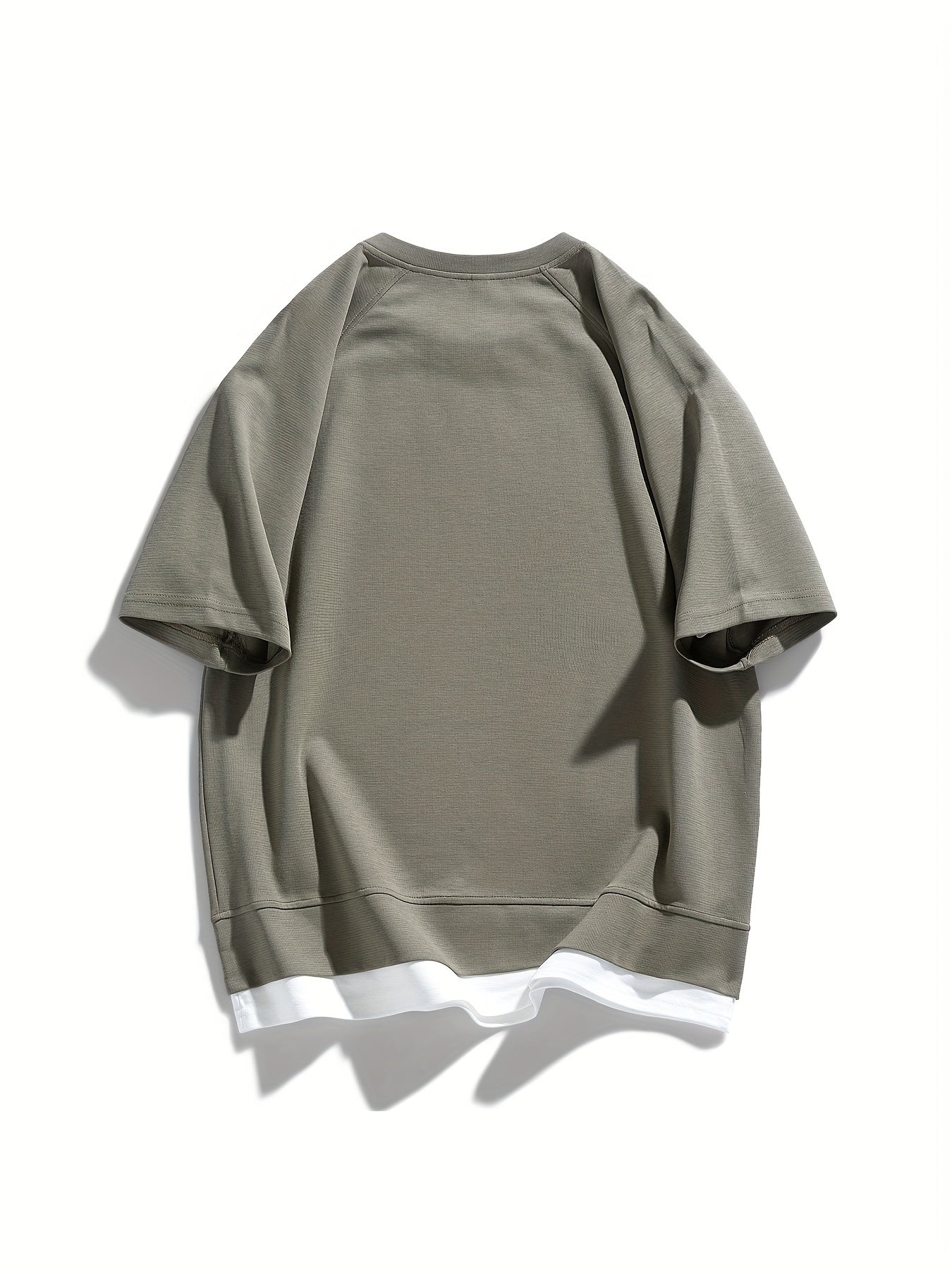 Men's Summer Casual Raglan Sleeve T-Shirt - Contrast Color-Blocked Faux Two-Piece Design, Solid Color Black Regular Fit Round Neck Tee, Machine Washable for Teens & Adults