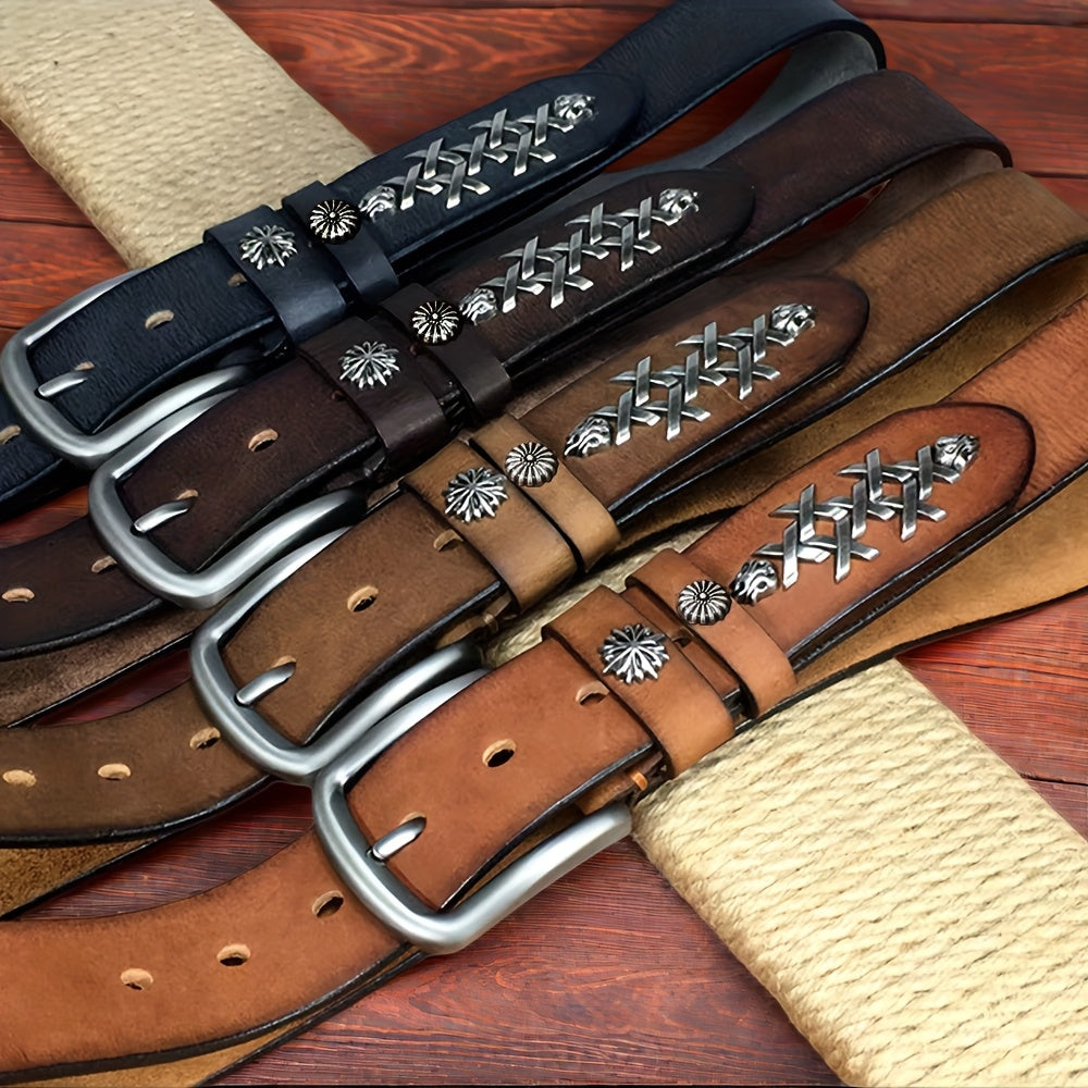 Ceinture artisanale en cuir pleine fleur pour hommes et femmes – Boucle à ardillon tendance, style rétro décontracté pour jeans, unisexe