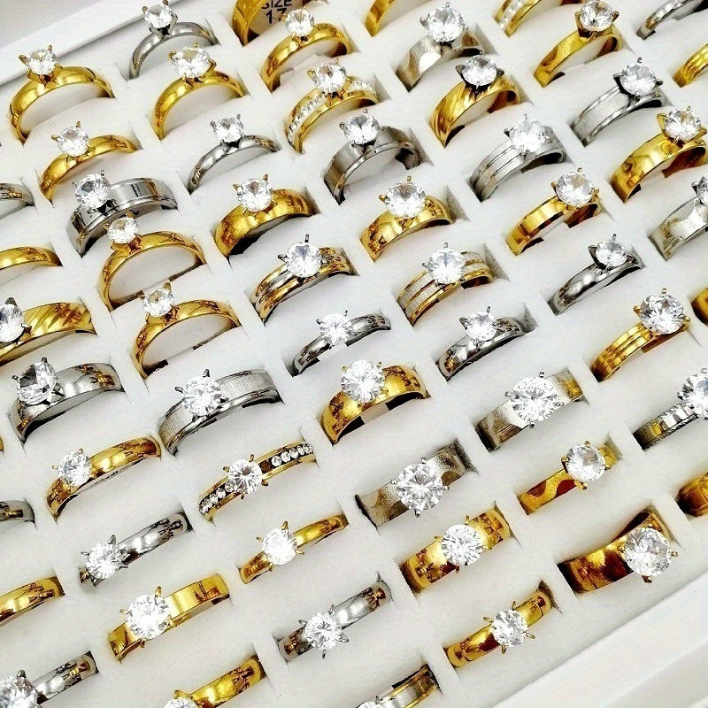 Wholesale 20pcs/pack of Women's Fashionable Stacked Rings Stainless Steel Rings Suitable for Men and Women with Ring Sizes Ranging From 17mm to 21mm Mixed Design Suitable for Parties Gatherings Gifts Charm Finger Rings Set Wi