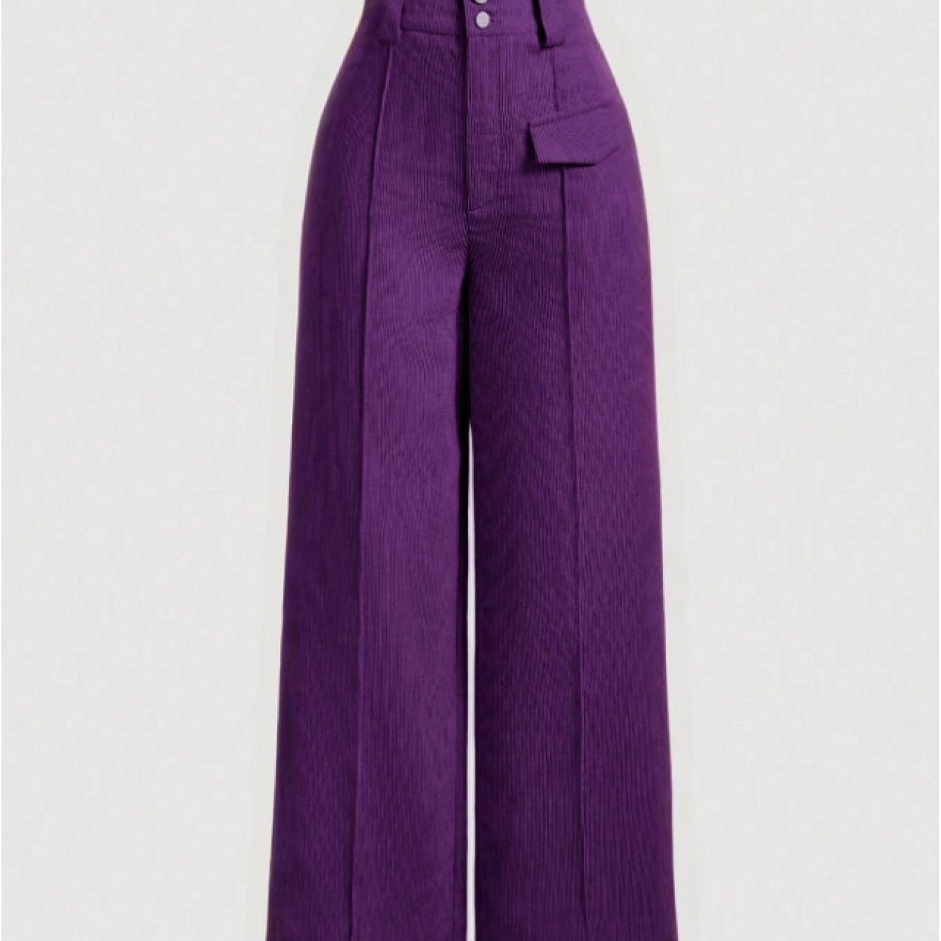 Pantalon Femme Élégant Jambe Large – Couleur Unie, Boutons, Plissé, Taille Haute, Automne/Hiver