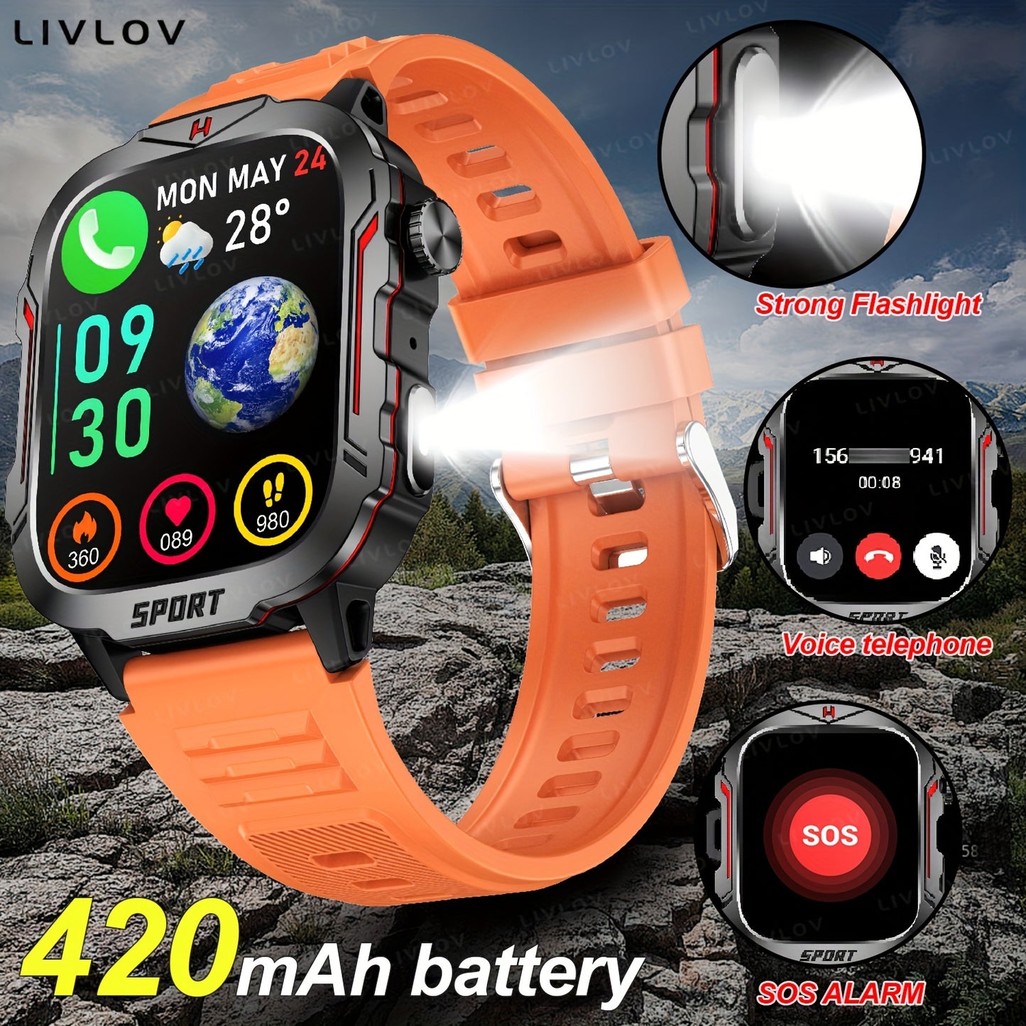 4.98cm Smart Watch with Body Temp/ Monitor, Smart Watch with Wireless Call (Answer/ Make/ Reject Calls) for Men Women, Fitness Activity Tracker with 100+ Sports Modes/ SOS/ Game/ AI Voice/ Calculator, Compatible with Android