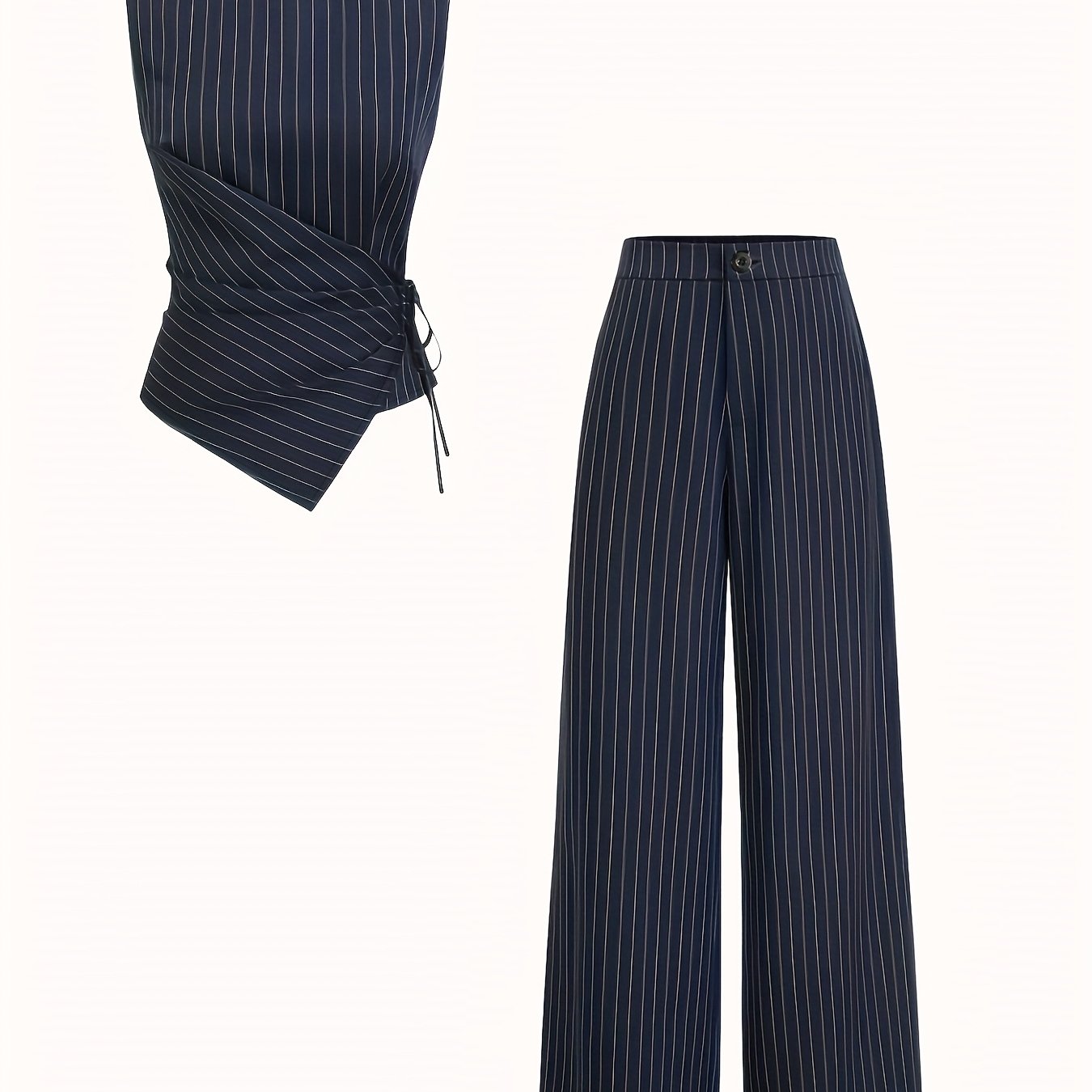Ensemble deux pièces rayé pour femme, style décontracté chic