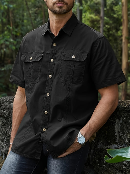 Summer New Men's Outdoor Casual Workwear Slim Fit Oversized Pocket Shirt