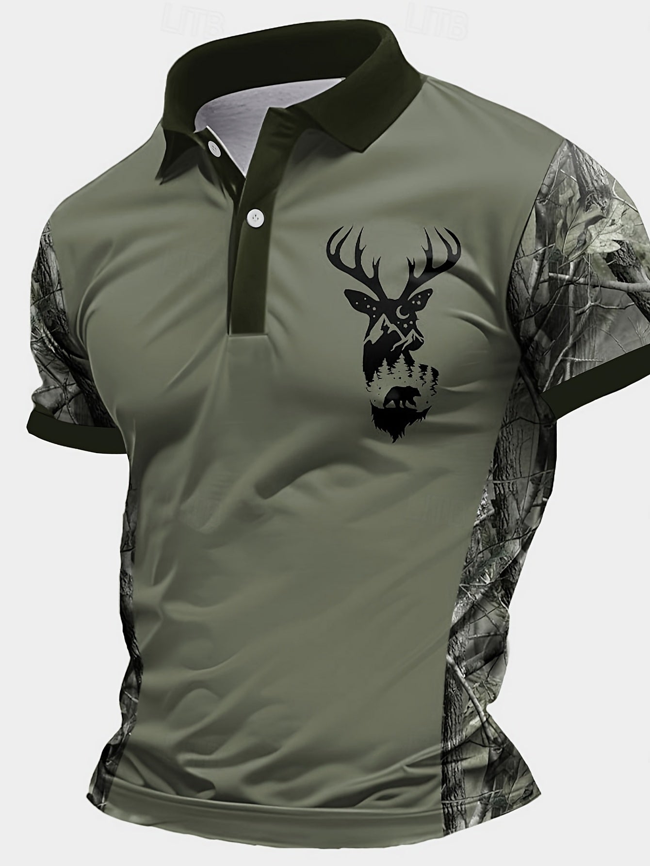Men's Deer Head Print Camouflage Patchwork Fashion Shirt