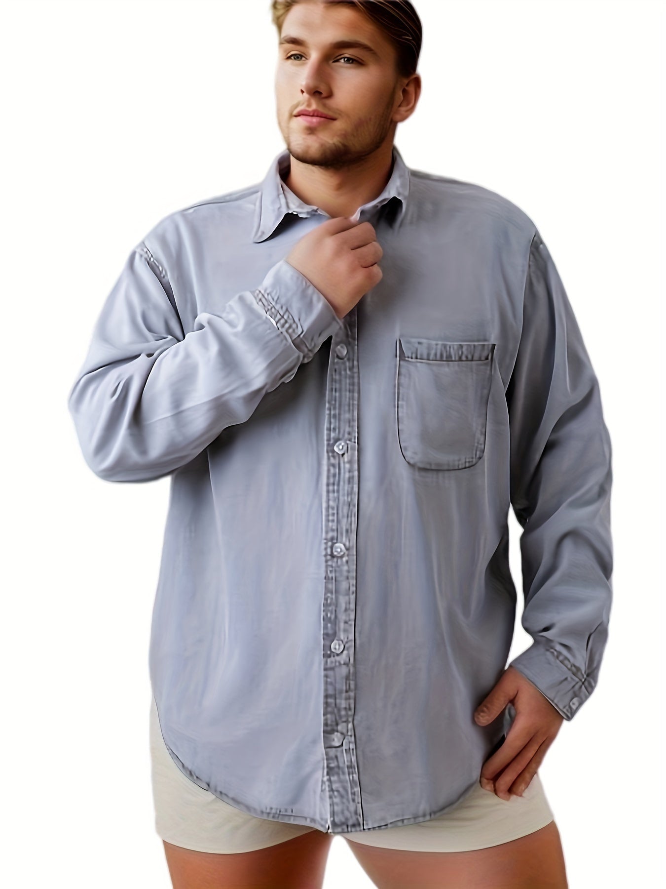 Plus Size Casual Denim Tencel Shirt