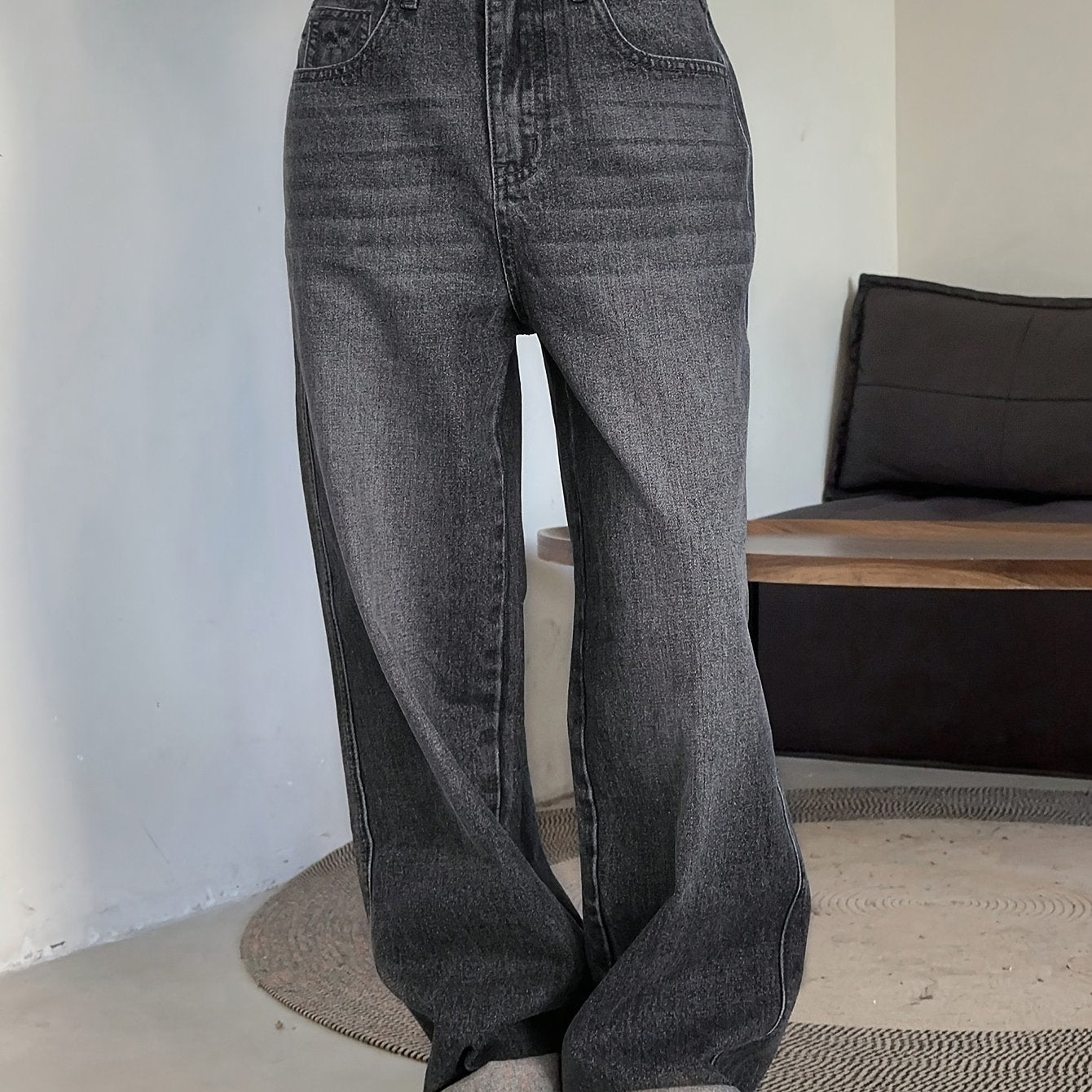 Jeans Femme Taille Haute Jambe Large Non Transparent Lavable Toute Saison Décontracté et Formel Polyvalent Durable