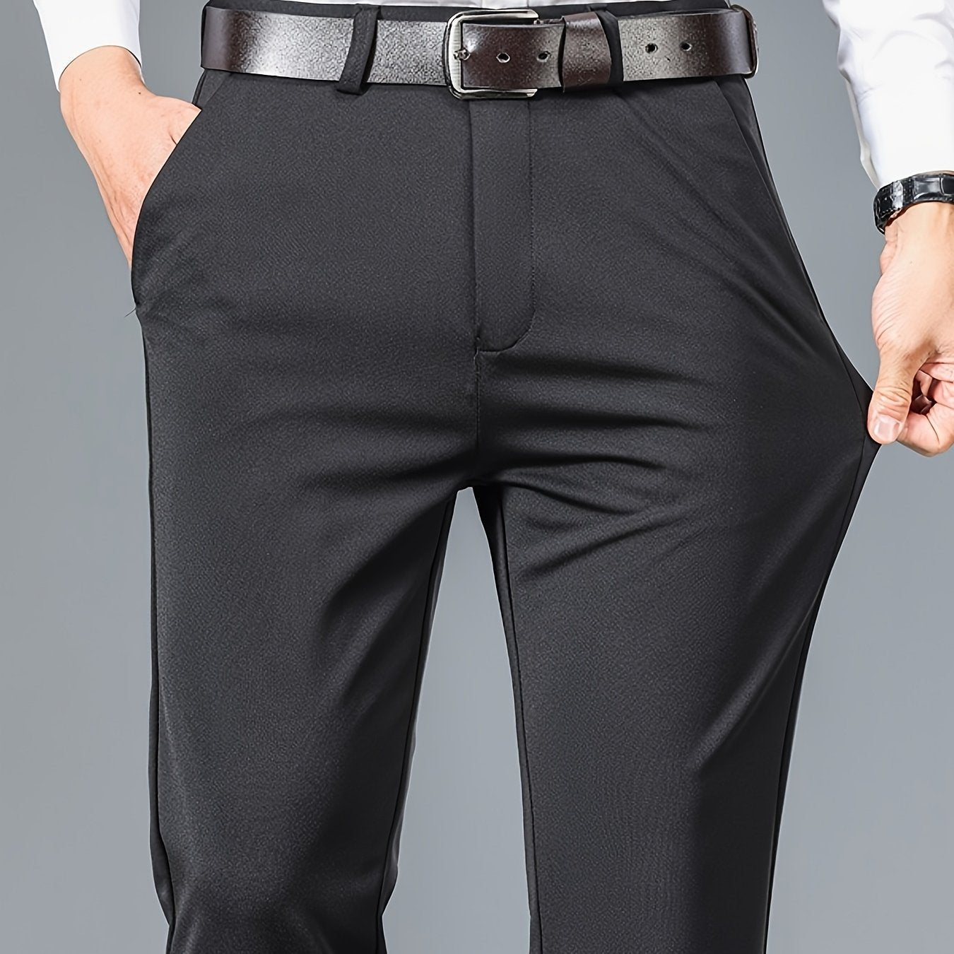 Pantalon Homme Business Léger – Gris, Jambe Droite, Tout Saison, Sans Ceinture