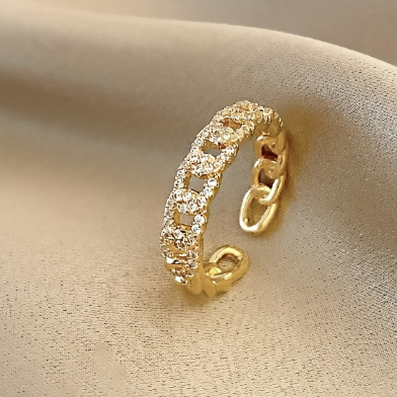 Bague élégante ajustable – chaîne géométrique torsadée avec strass scintillants, acier inoxydable hypoallergénique, parfaite pour usage quotidien et occasions formelles, cadeau idéal pour femme