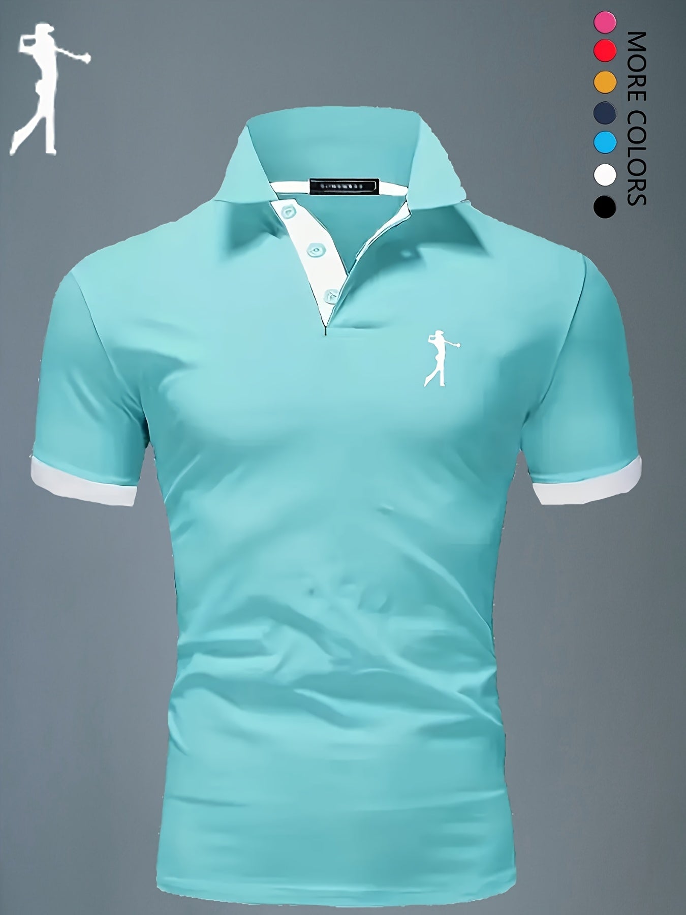 Men'S Summer Breathable Polo Shirt - Casual Short Sleeve, White with Blue Trim & Logo, Regular Fit, Geometric Pattern, Versatile for Business or Leisure Wear, Summer Casual Wear | Stylish Casualwear | Comfortable Fit