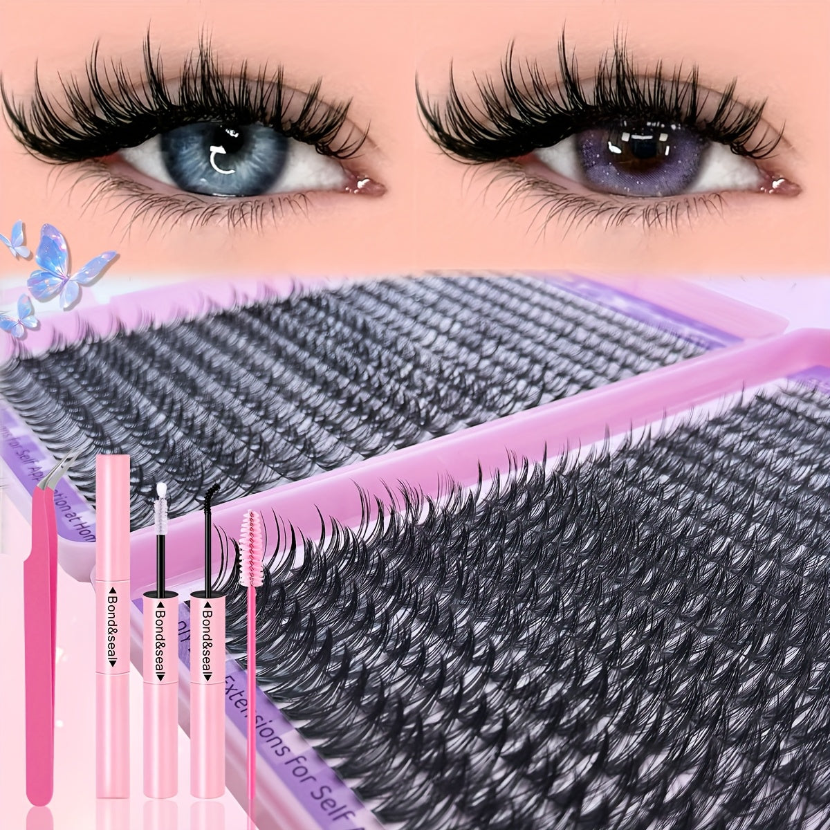 Set Extensions de Cils DIY 400/720 pcs — Paquets de Cils Individuels, Longueurs Mixtes 9-18 mm, 30D/40D, Inclus Colle et Pince à Cils, Idéal Débutants, Coffret Cadeau Raffiné, Parfait pour Nouvel An, Saint-Valentin et Cadeaux Élégants