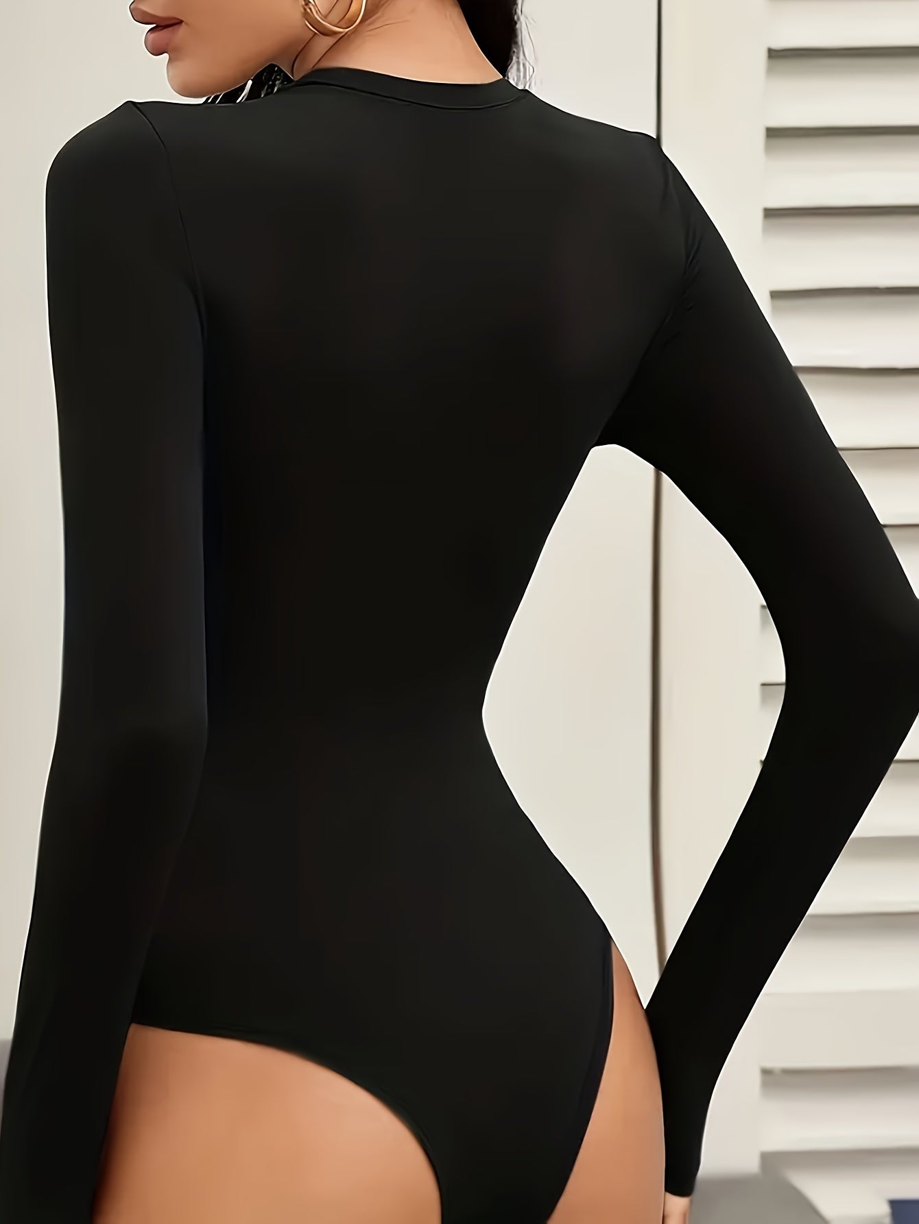 Body femme – col rond, manches longues, extensible et ajusté, combinaison longue