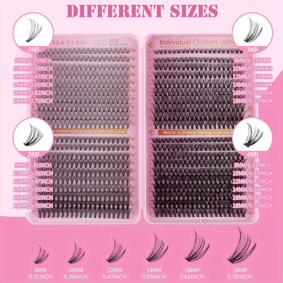 Kit d’Extensions de Cils en Paquets 200/800 – Cils Épais et Légers, D Curl Style Russe 0,05 mm, Volume Naturel et Recourbés, Adhésif Longue Durée, Réutilisables, Parfaits pour Maquillage Quotidien et Soirées