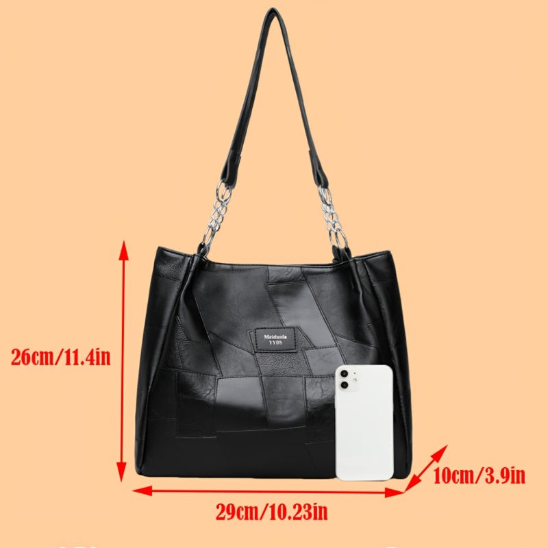 Sac Cabas Femme Élégant – Grande Capacité, Cuir Synthétique Léger, Sac à Main avec Bandoulière Fixe et Fermeture Éclair, Cuir Synthétique à Motif Quadrillé, Idéal pour Travail, Voyage et Déplacements Quotidiens
