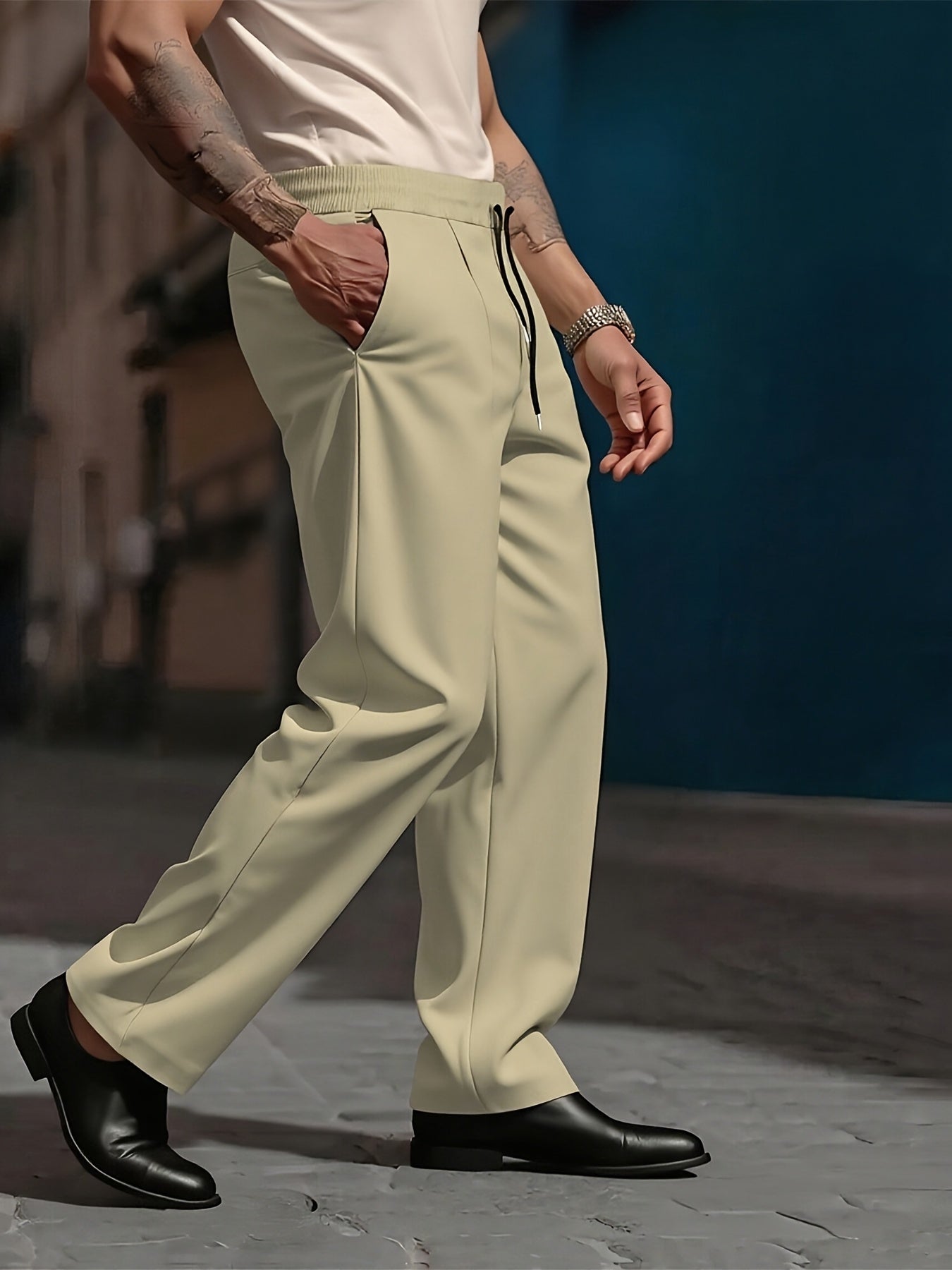 Pantalons Homme Lourds – Jambe Droite, Formels & Business, Blanc, Anti-Rides, Tout Saison