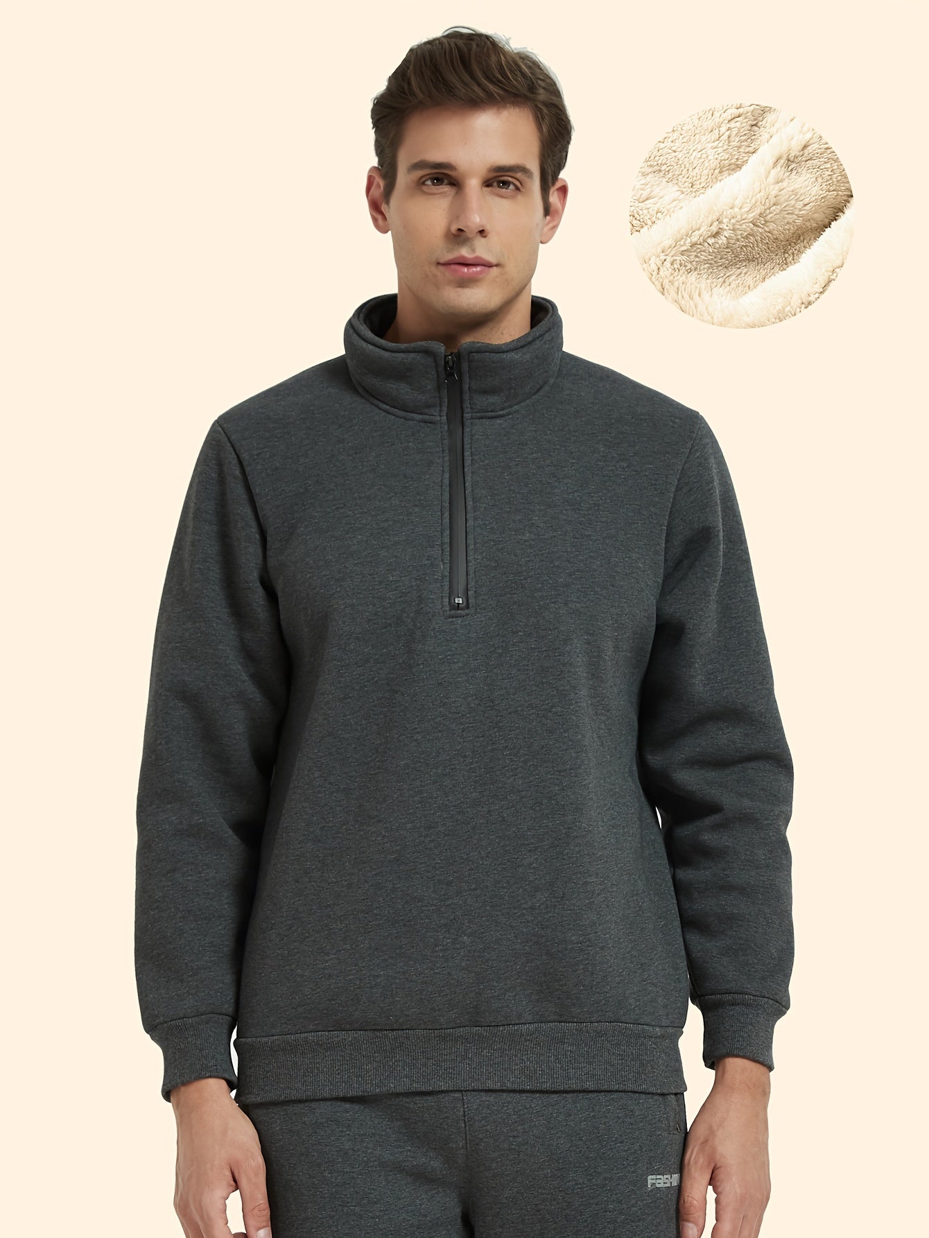 Sweat-shirt homme à col montant avec zip – coupe large et décontractée, tendance automne/hiver, doublure polaire, épais et chaud, grande taille, vêtement d’extérieur, tenue casual, streetwear, sweat-shirt tendance