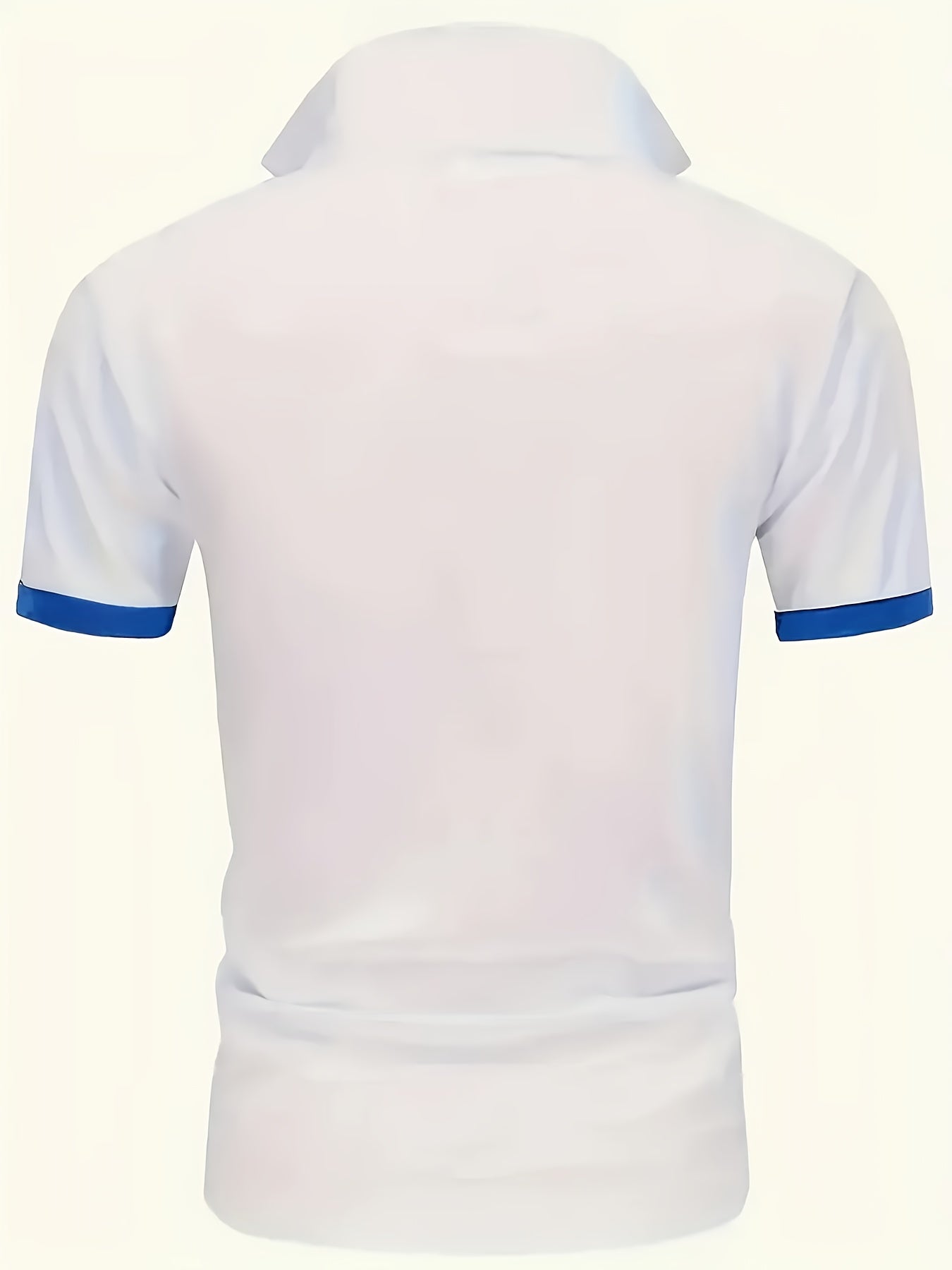 Men'S Summer Breathable Polo Shirt - Casual Short Sleeve, White with Blue Trim & Logo, Regular Fit, Geometric Pattern, Versatile for Business or Leisure Wear, Summer Casual Wear | Stylish Casualwear | Comfortable Fit