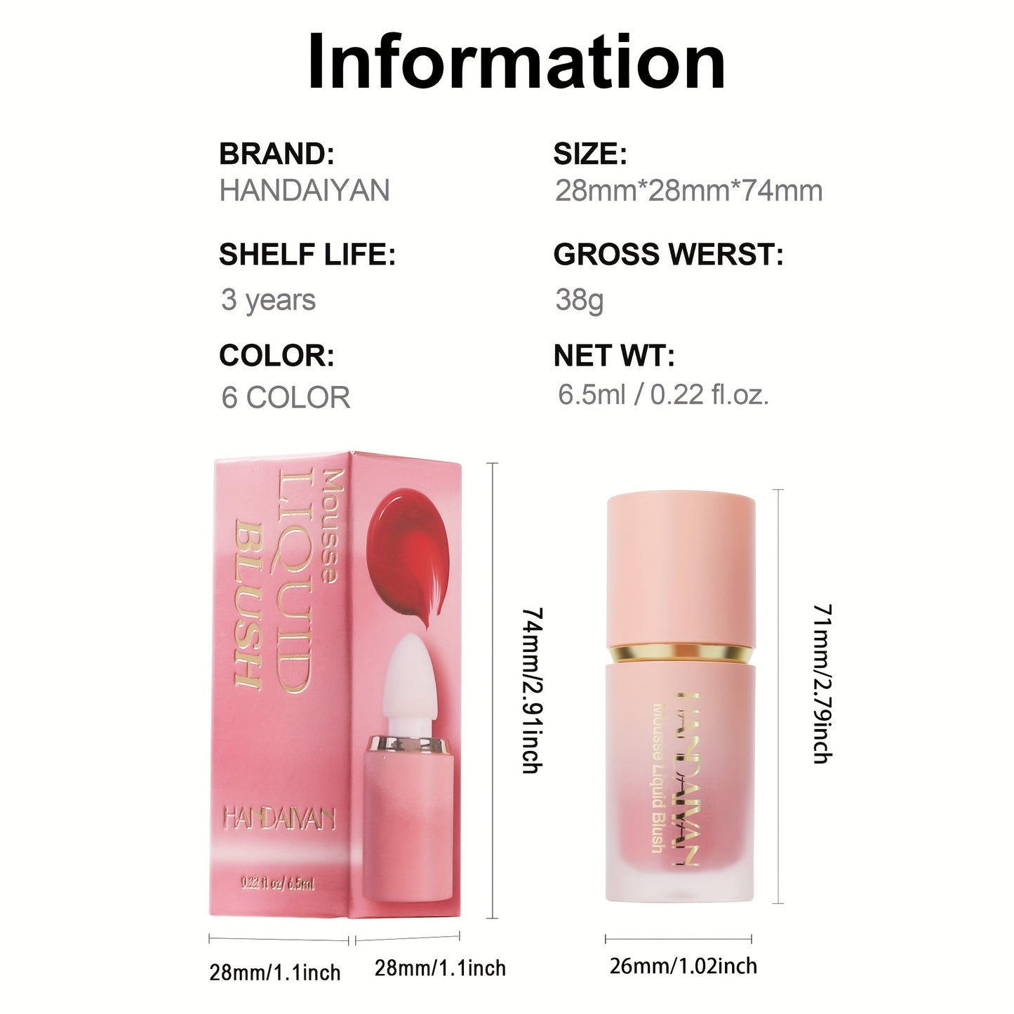Blush Liquide Velours 6 Couleurs— Couverture Moyenne, Résistant à l’Eau et aux Taches, Tenue Longue Durée, Teinte Naturelle Baie, Sublime les Tons Beige Clair, Parfait pour Saint-Valentin, Festivals de Musique, Halloween et Cosplay de Noël
