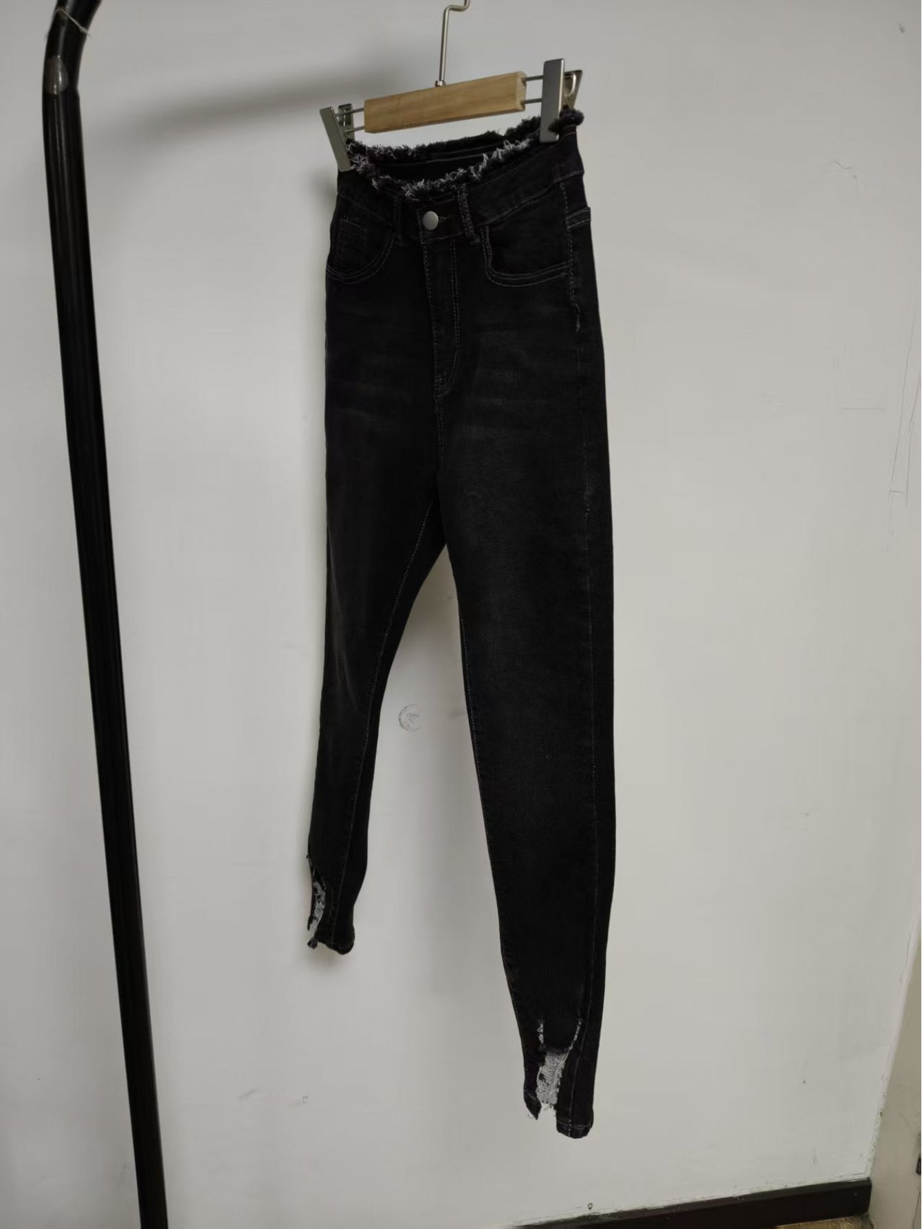 Jean skinny en faux denim pour femme - Jean extensible opaque avec fermeture éclair intégrée, coupe skinny taille mi-haute