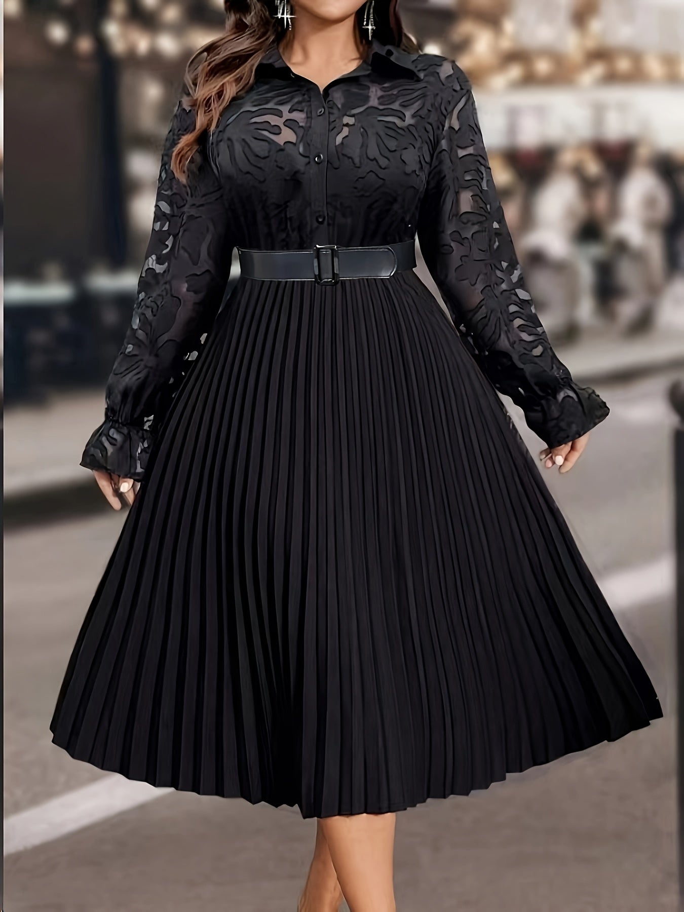 Plus Size, Women's Spring Summer Autumn Fashion Casual Long Sleeve Pleated Elegant Dress