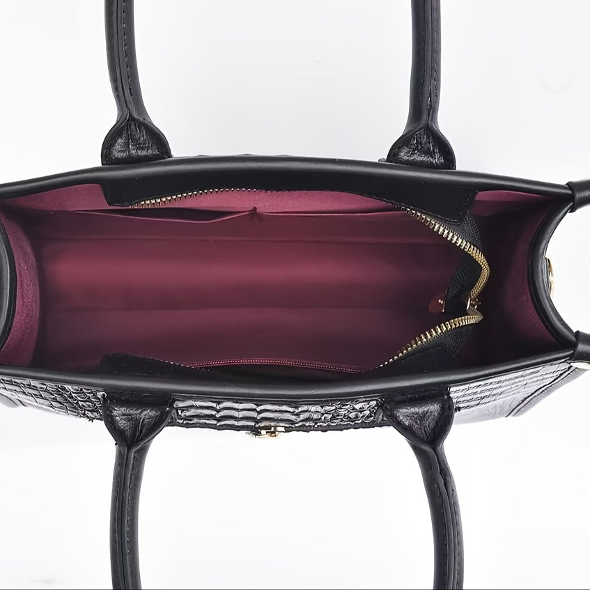 Ensemble de sacs à main en PU motif crocodile pour femmes – Sac cabas et pochette de luxe, grand sac à bandoulière, style vintage pour le bureau