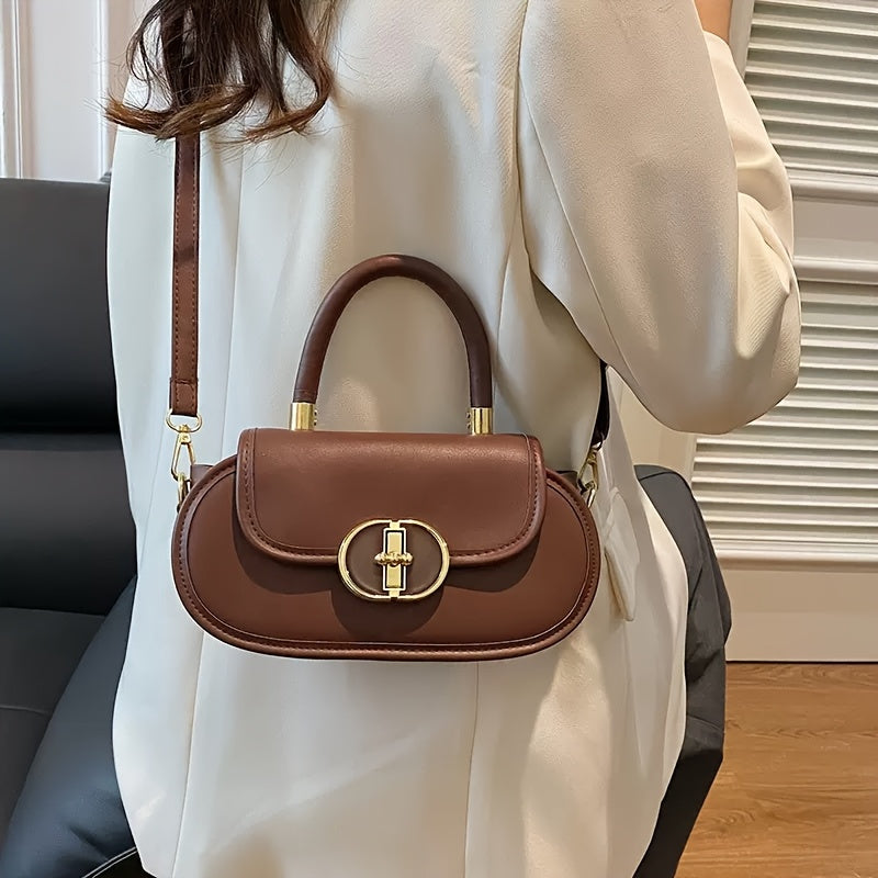Sac à main réglable pour femmes – petit sac carré avec emblème doré, fermeture zippée, texture givrée, design minimaliste léger, printemps/été, couleurs café/blanc/marron/noir, élégant et pratique au quotidien