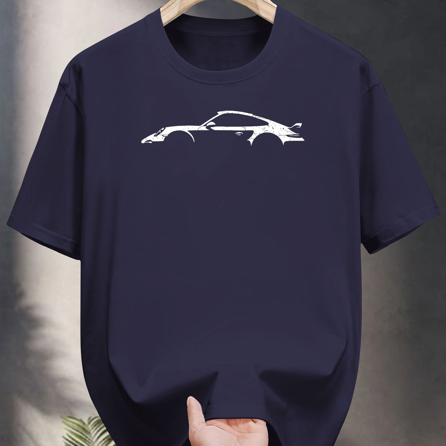 200g 100% Cotton Casual Short Sleeve T-Shirt with Car Graphic Print - Black Round Neck Summer Tee for Adults, Machine Washable