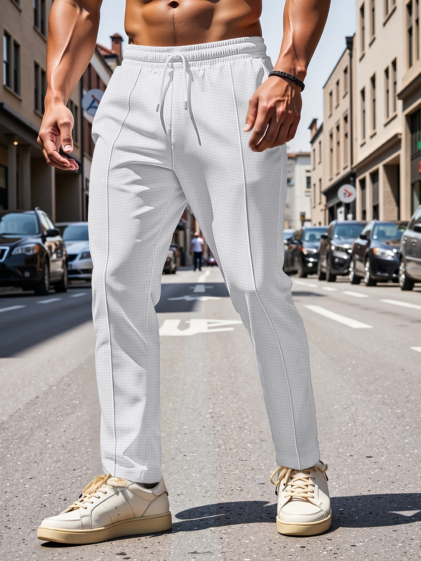 3pcs Pantalons Homme – Uni, Jambe Droite, Casual & Outdoor, Cordon, Tout Saison