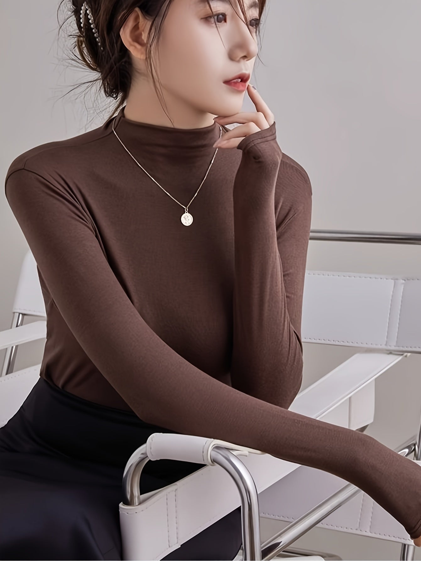 Lot de 3 sous-vêtements thermiques slim, manches longues, col montant, pour femmes, automne et hiver