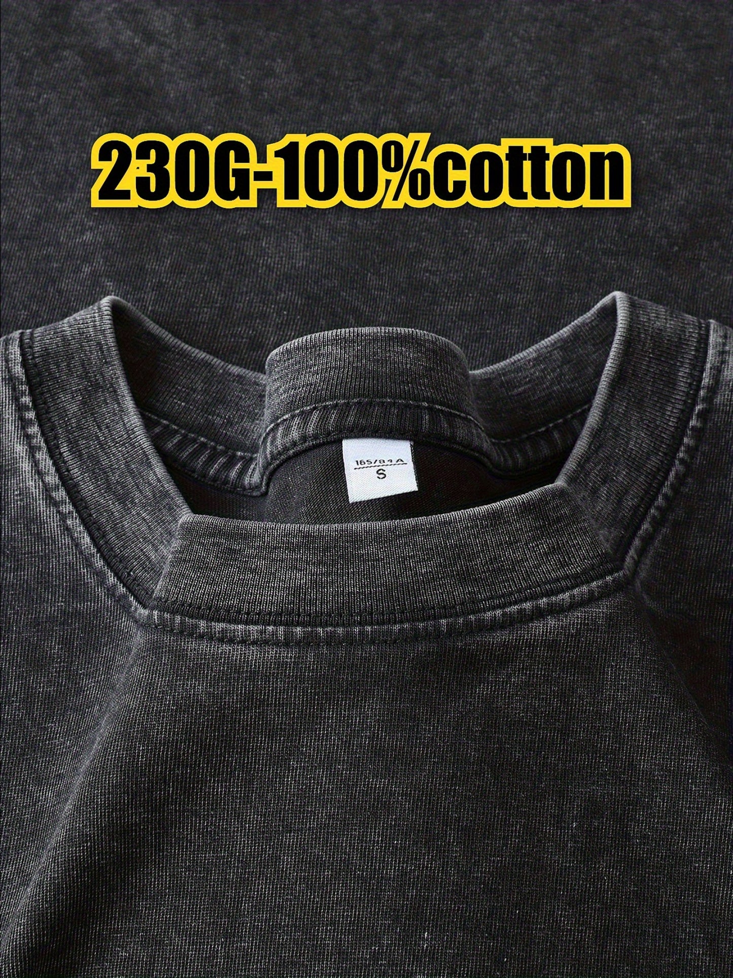 Men'S Vintage Distressed Heavyweight 220gsm T-Shirt - Relaxed Fit Short Sleeve Round Neck Casual Tee with Letter Print, Soft Washed Texture & Raglan Sleeves for Casual Attire, Vintage T Shirts, Leisure Clothing, Retro Style S