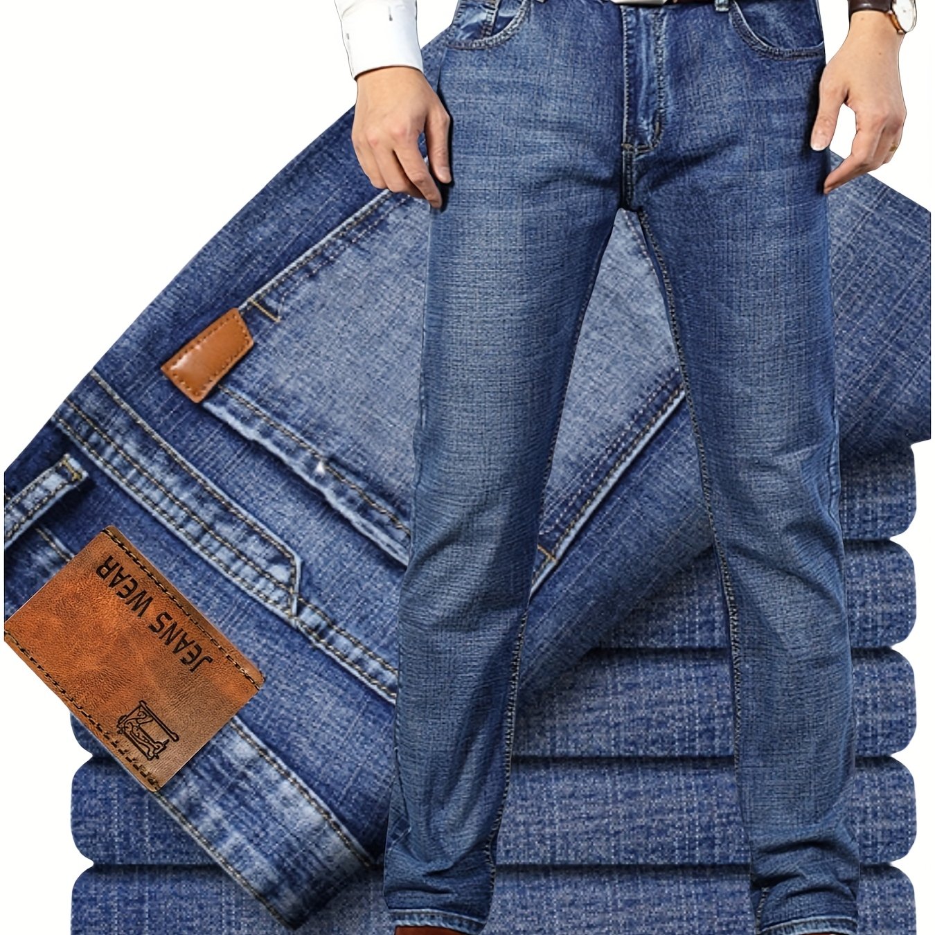 Pantalon en faux denim extensible robuste pour homme – effet usé, idéal travail, construction et usage quotidien, grande taille, toutes saisons, confortable et durable