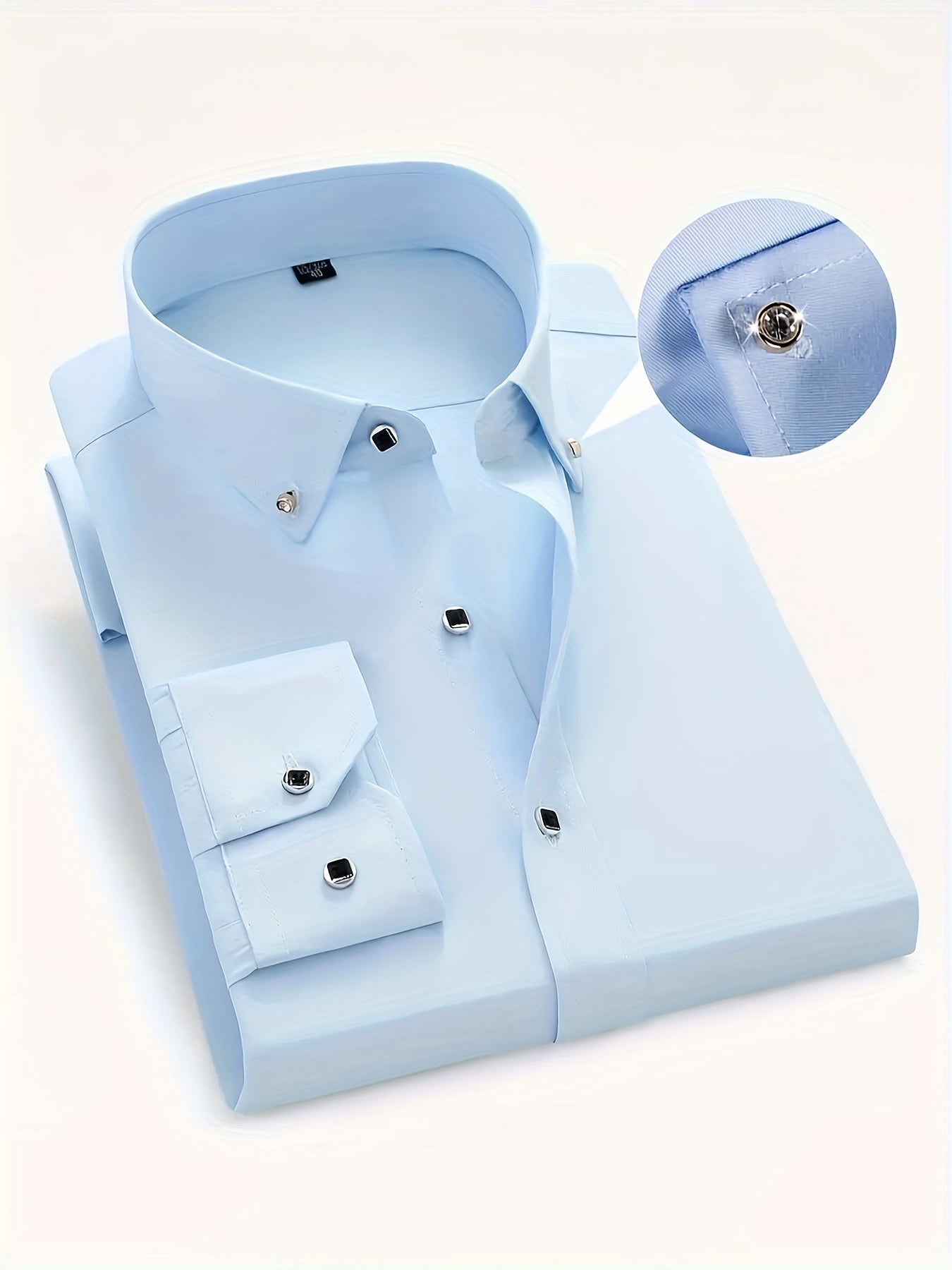 Spring and Autumn Long-Sleeve Shirt for Men, Stylish Business Casual Wrinkle-Resistant Dress Shirt with Diamond Buttons, Regular Fit Solid Color