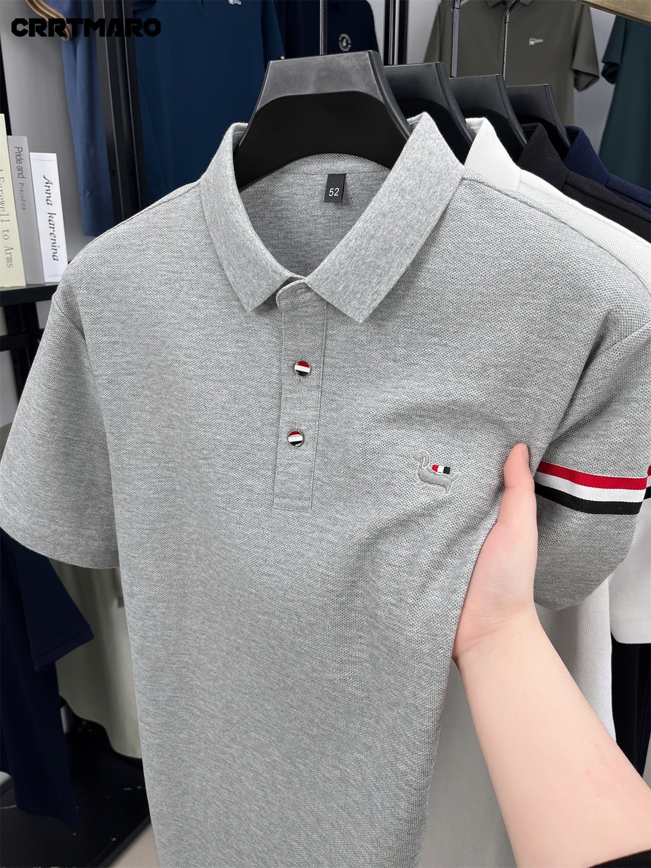 Men's Navy Blue Shirt - Classic Crew Neck Button-Front, Soft Everyday Shirt for Office, Golf, Casual Outings - CRRTMARO Brand Button-Up Shirt, Office Attire, Straight Sleeves, Durable Construction, Short Sleeve Top,