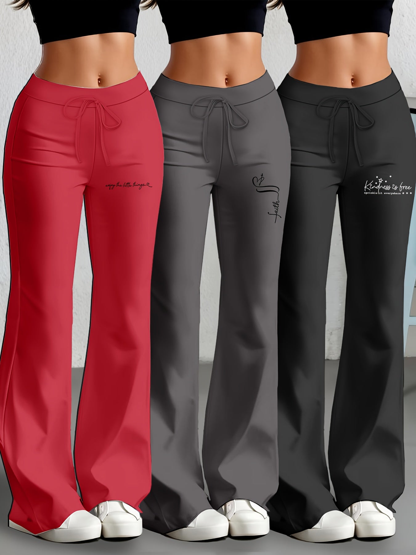 Lot de 3 Pantalons Femme Européens et Américains – Jambe Droite Évasée avec Texte Anglais Classique