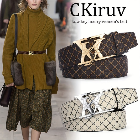 Ceinture légère pour femmes – Boucle automatique, style bohème, finition mate, motifs embossés de lettres, grande taille, idéale pour affaires, loisirs, mariages, fêtes et sorties décontractées, accessoire de mode polyvalent et sophistiqué