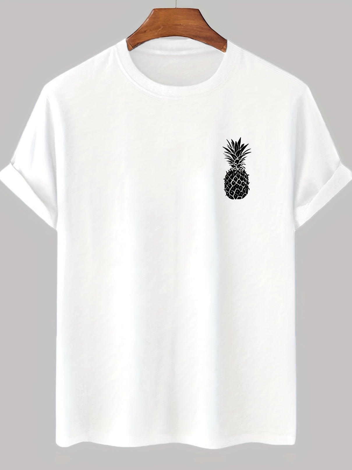 Men'S Casual Short Sleeve T-Shirt - Pineapple Print, Soft Breathable Cotton, Regular Fit Round Neck, Classic Basic Style for Casual Attire, Comfortable Clothing | Round Neck Tshirt | Soft Fabric Tee, T Shirt
