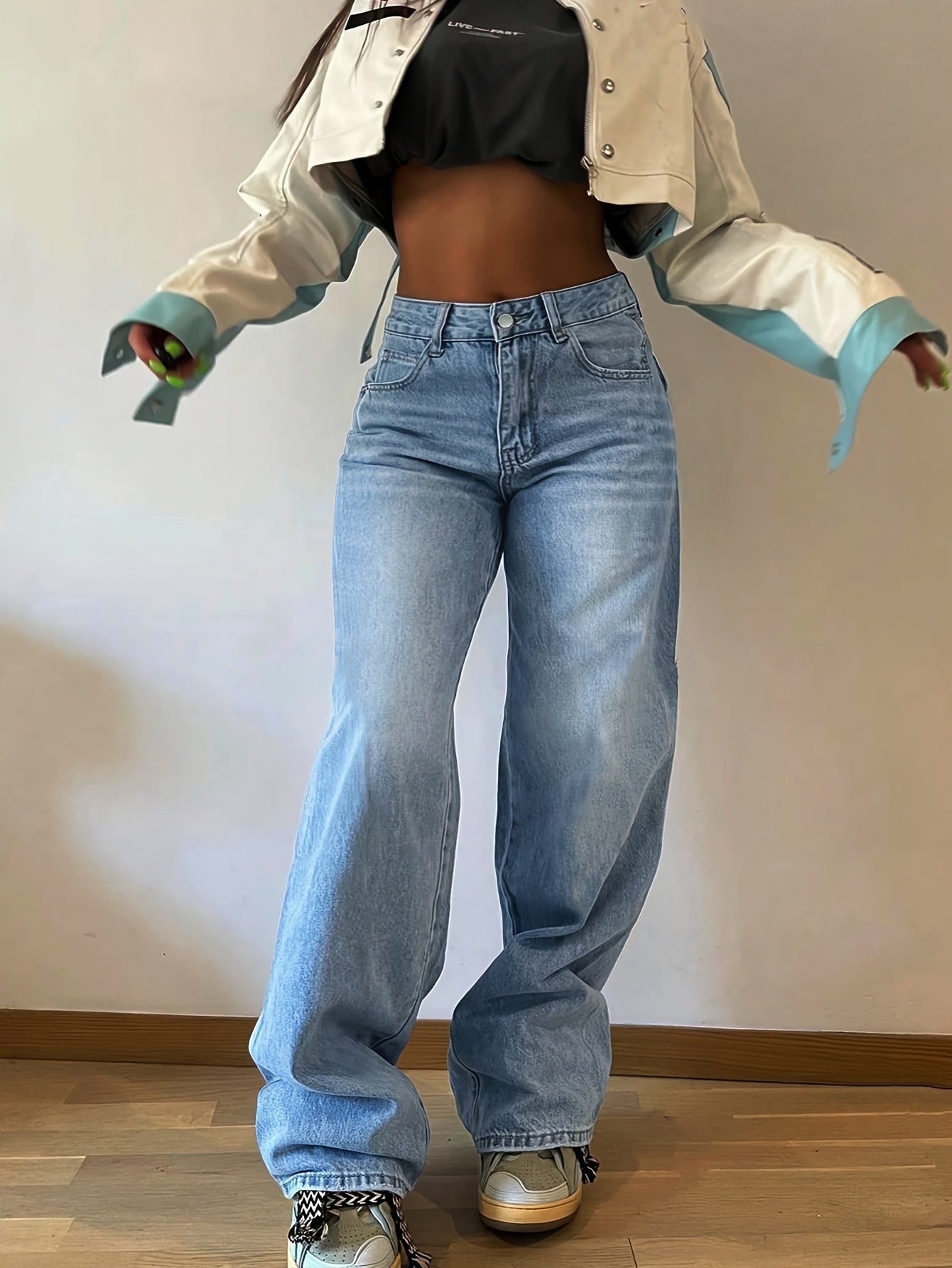 Jeans Femme Taille Haute Jambe Large Non Transparent Lavable Toute Saison Décontracté et Formel Polyvalent Durable