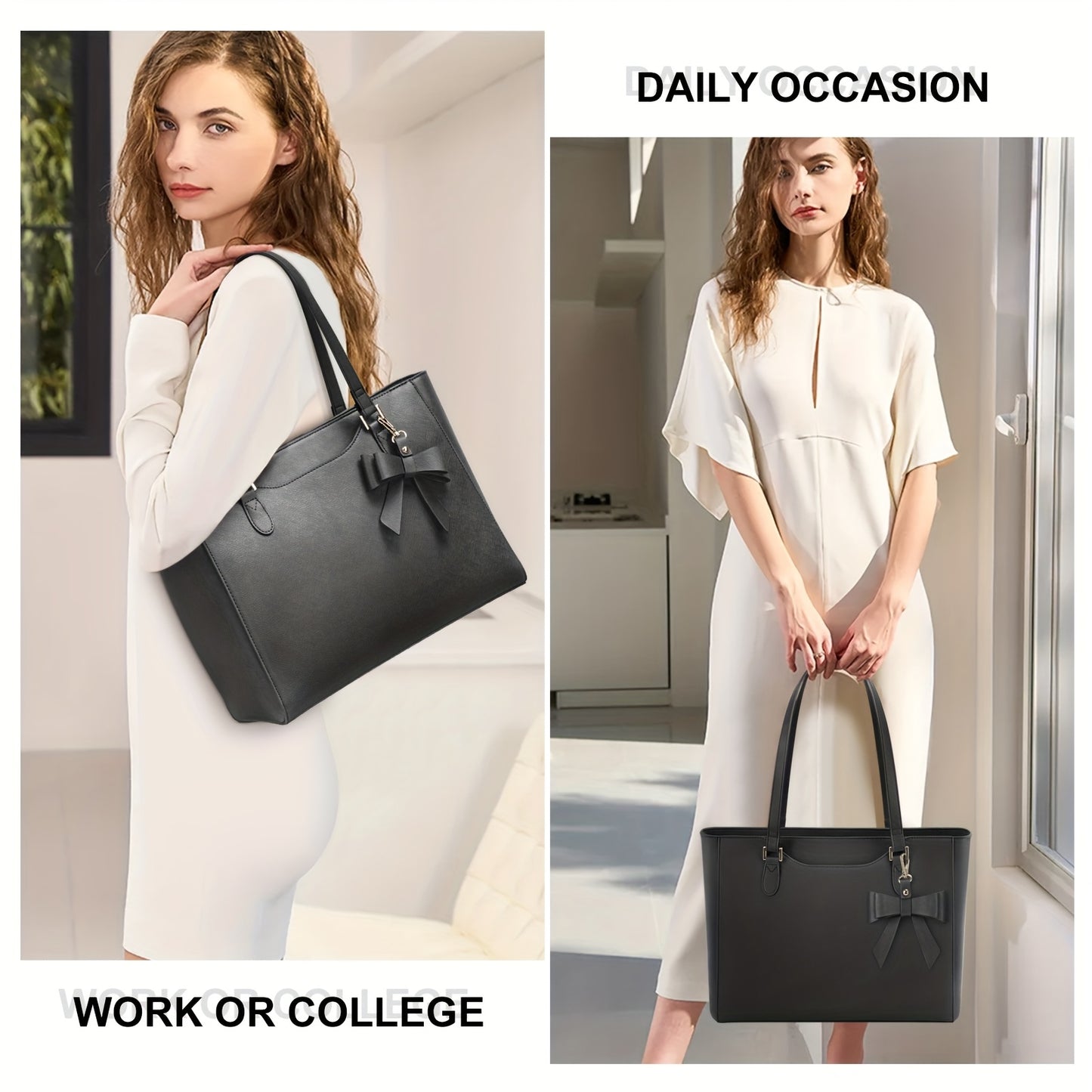 Sac ordinateur femme – grand cabas élégant à nœud, format A4, idéal pour le travail, les entretiens d’embauche et les trajets quotidiens