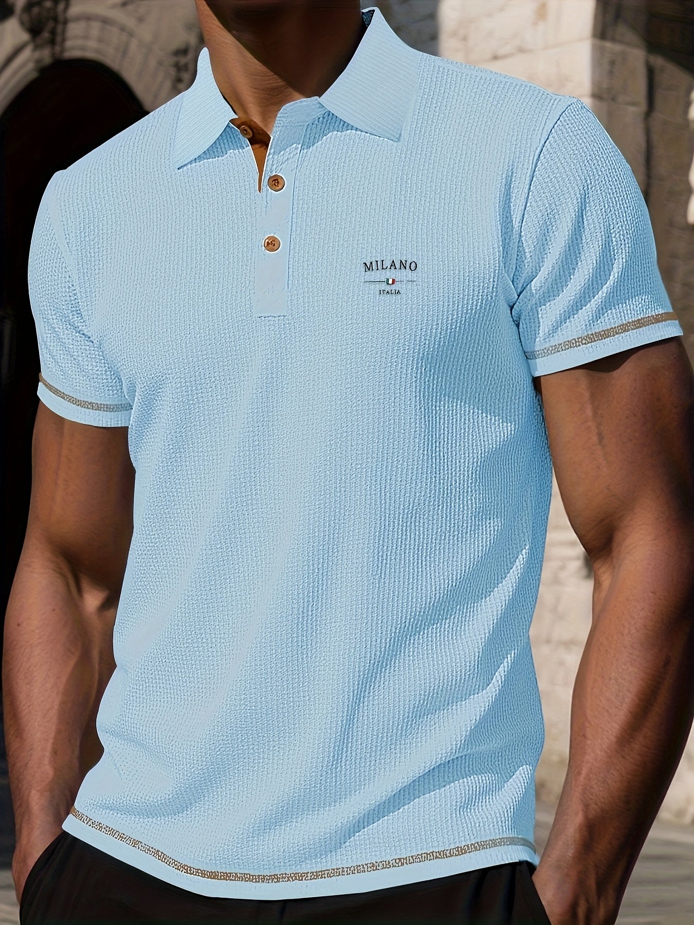 Men'S Light Blue Short Sleeve Button-Up Shirt - Ice Sliky Fiber Fabric, Short Sleeve, Collar, Regular Fit, Casual Summer Wear, Summer Casual Wear | Collar Buttonup Shirt | Stretchable Fabric