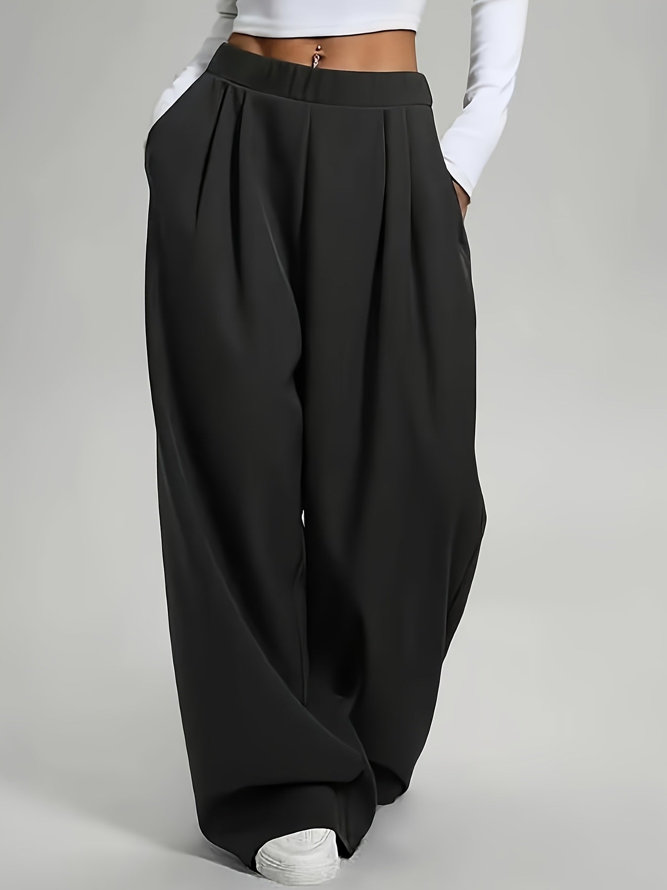 Lot de 2 Pantalons Femme Décontractés – Taille Haute, Ceinture Élastique, Coupe Large, Couleur Unie, Printemps/Été/Automne