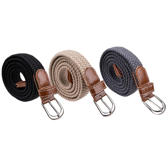Lot de 3 ceintures élastiques sans boucle pour femmes – Ceintures tressées avec accessoire en alliage, idéales pour pantalons et jupes décontractés, disponibles en 3 couleurs