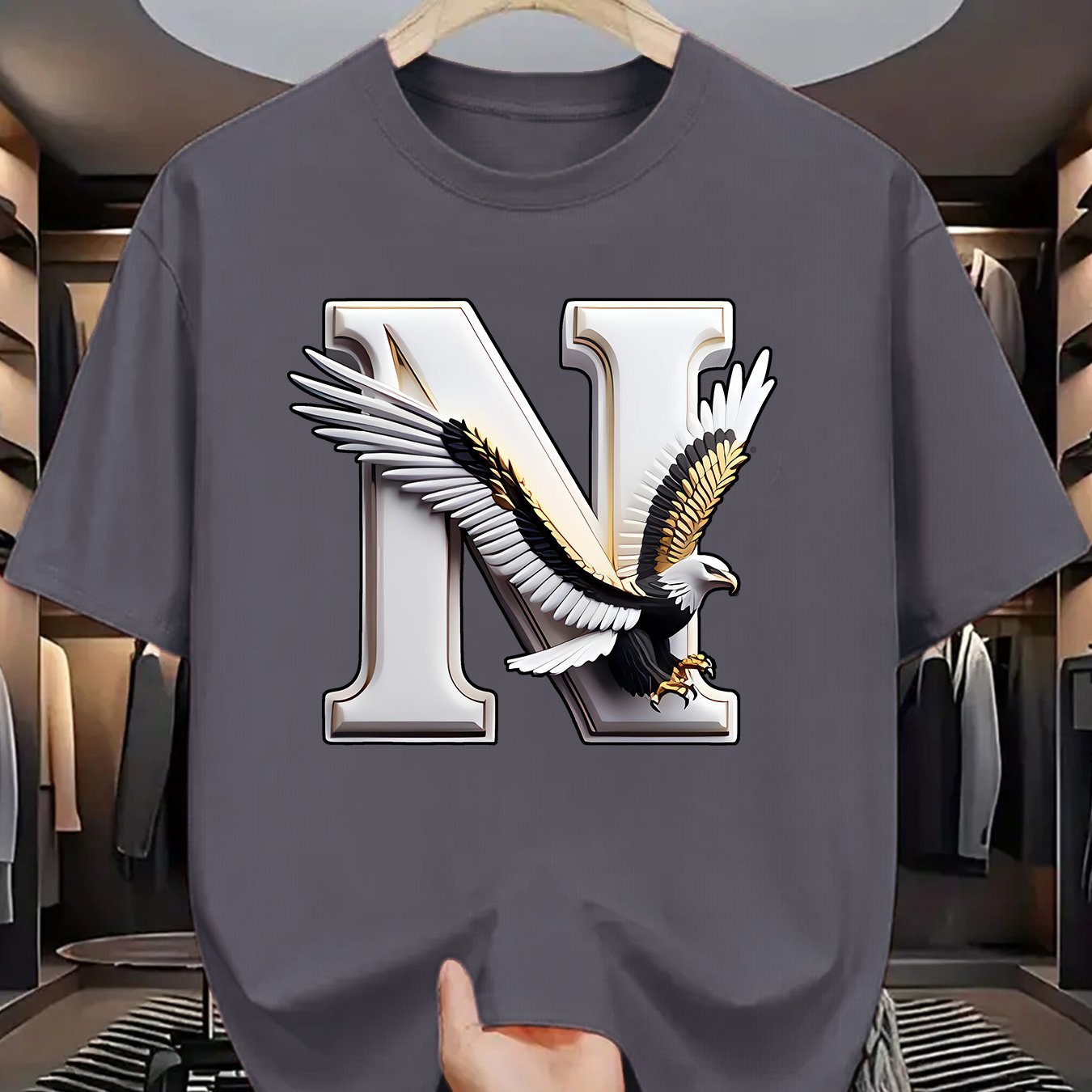 Summer Men'S Fashion Short-Sleeve T-Shirt with Letter Pattern Print