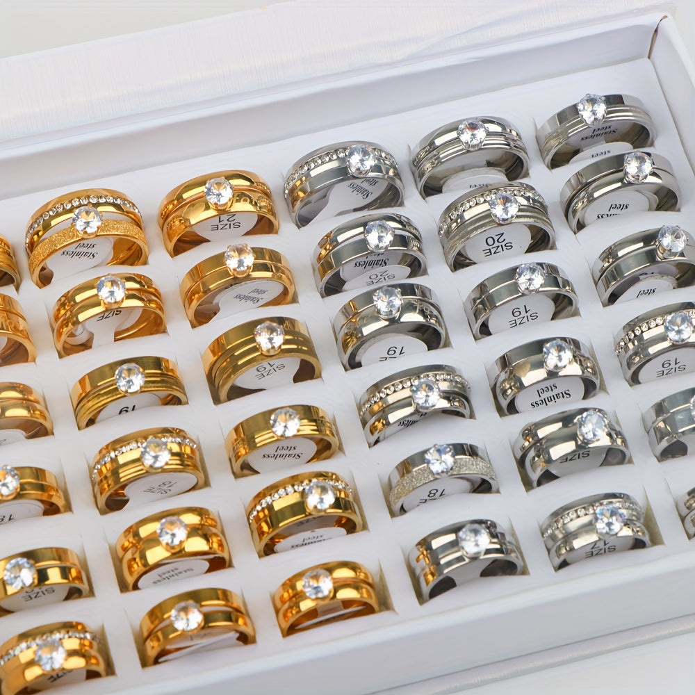 12pcs JuanMaoJuan Couple Rings - Stainless Steel Wedding Bands for Women & Men, Matching His & Hers Rings Suitable for Wedding, Party, Casual Attire - Bulk Pack (No Box Included)