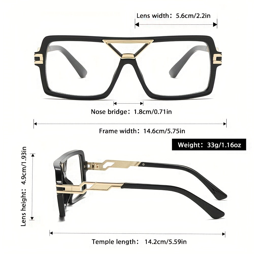 RANORA 1 Retro Square Double-Bridge Fashion Glasses, Equipped with PC Lenses, Suitable for Everyday Casual Retro Style, Includes a Protective Case, Without Battery
