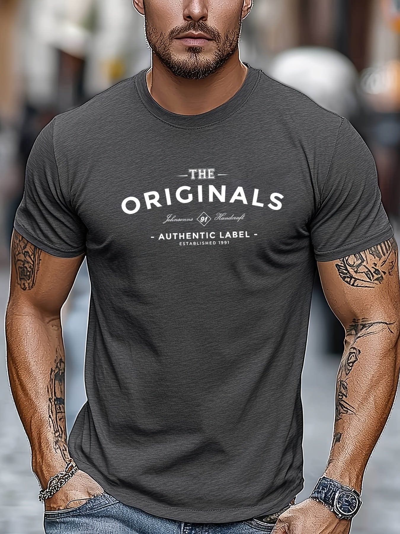 Men's Original Text Graphic T-Shirt - Dark Gray with White Lettering - Breathable Summer Tee - Authentic Label Design - Casual Everyday Shirt for Men
