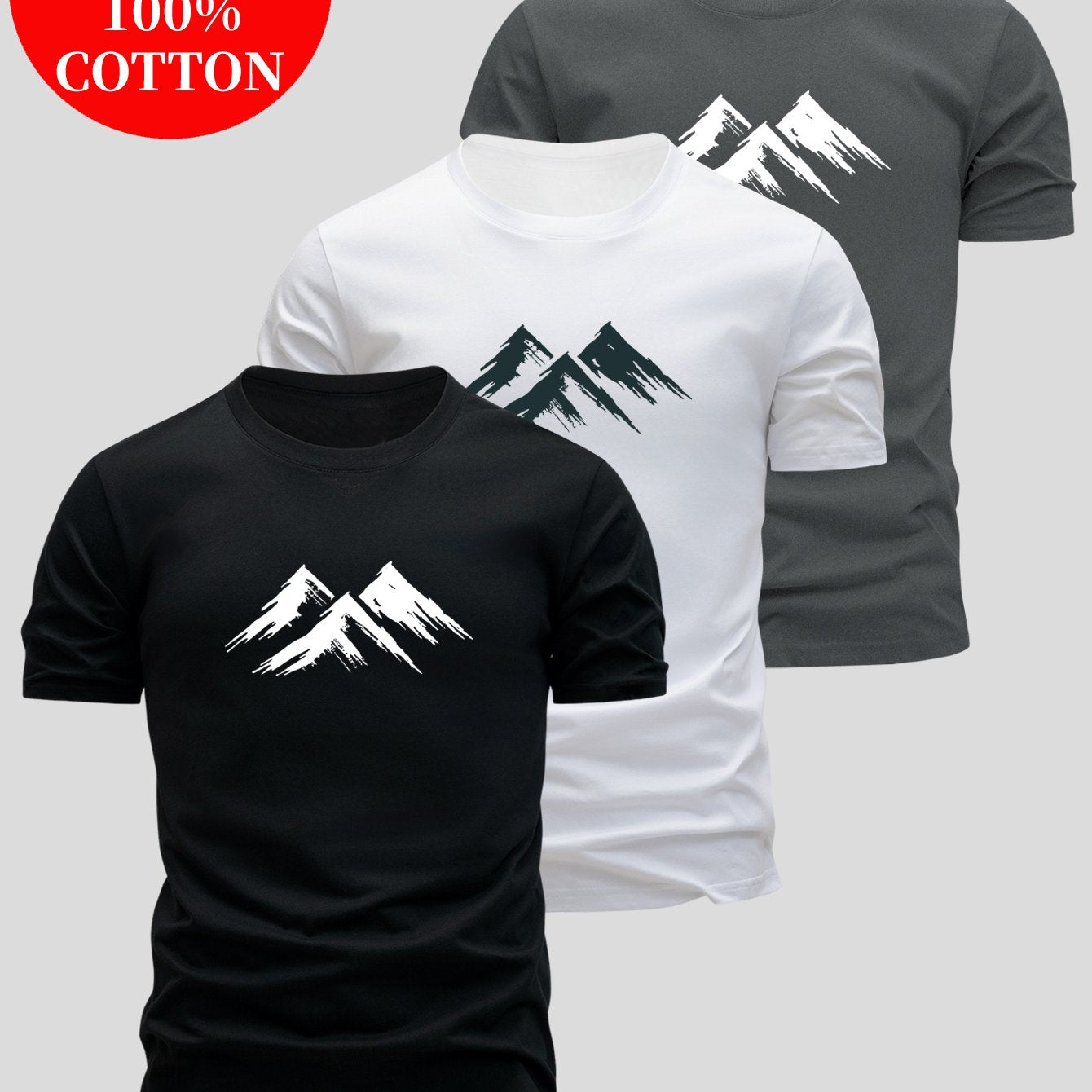 3pcs 100% Cotton T-Shirts, Simple and Elegant Design, 100% Breathable Comfort for Sports & Outdoor Activities