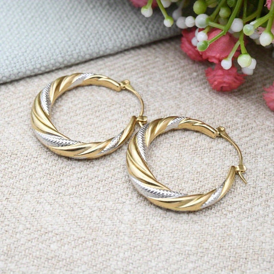 1 Paire Boucles d’Oreilles Créoles Élégantes en Cuivre pour Femme, Design Twist Bicolore Vintage Bohème