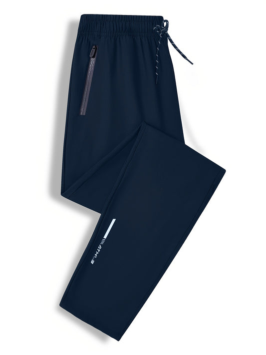 3pcs Joggers Homme Grande Taille – Relaxed Fit, Poches Zippées, Imprimé, Bleu Marine & Noir, Printemps/Automne