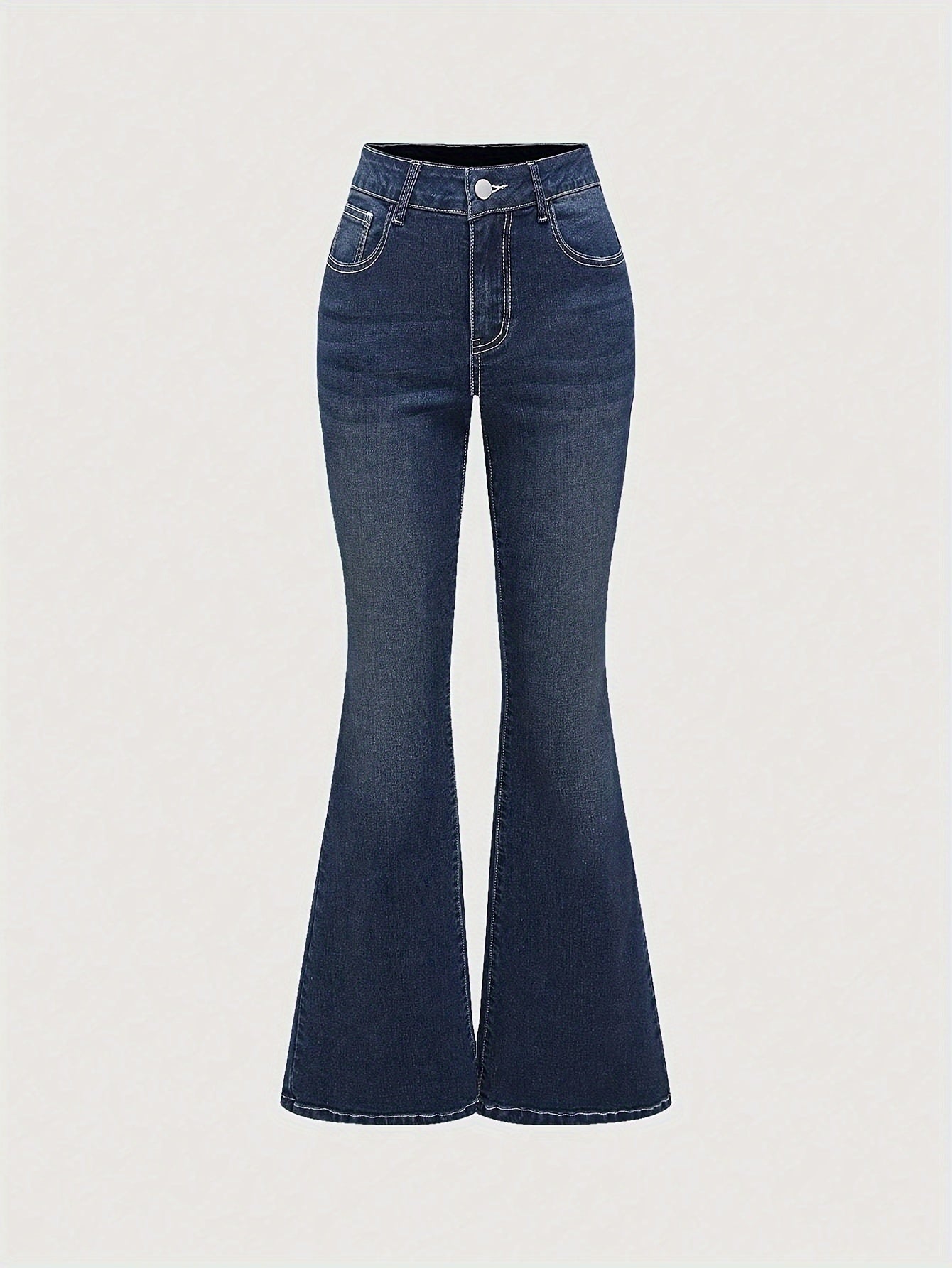 Jeans Femme Évasé Extensible Bell-Bottom Non Transparent Bleu Classique Lavable Décontracté et Formel Toute Saison Polyvalent